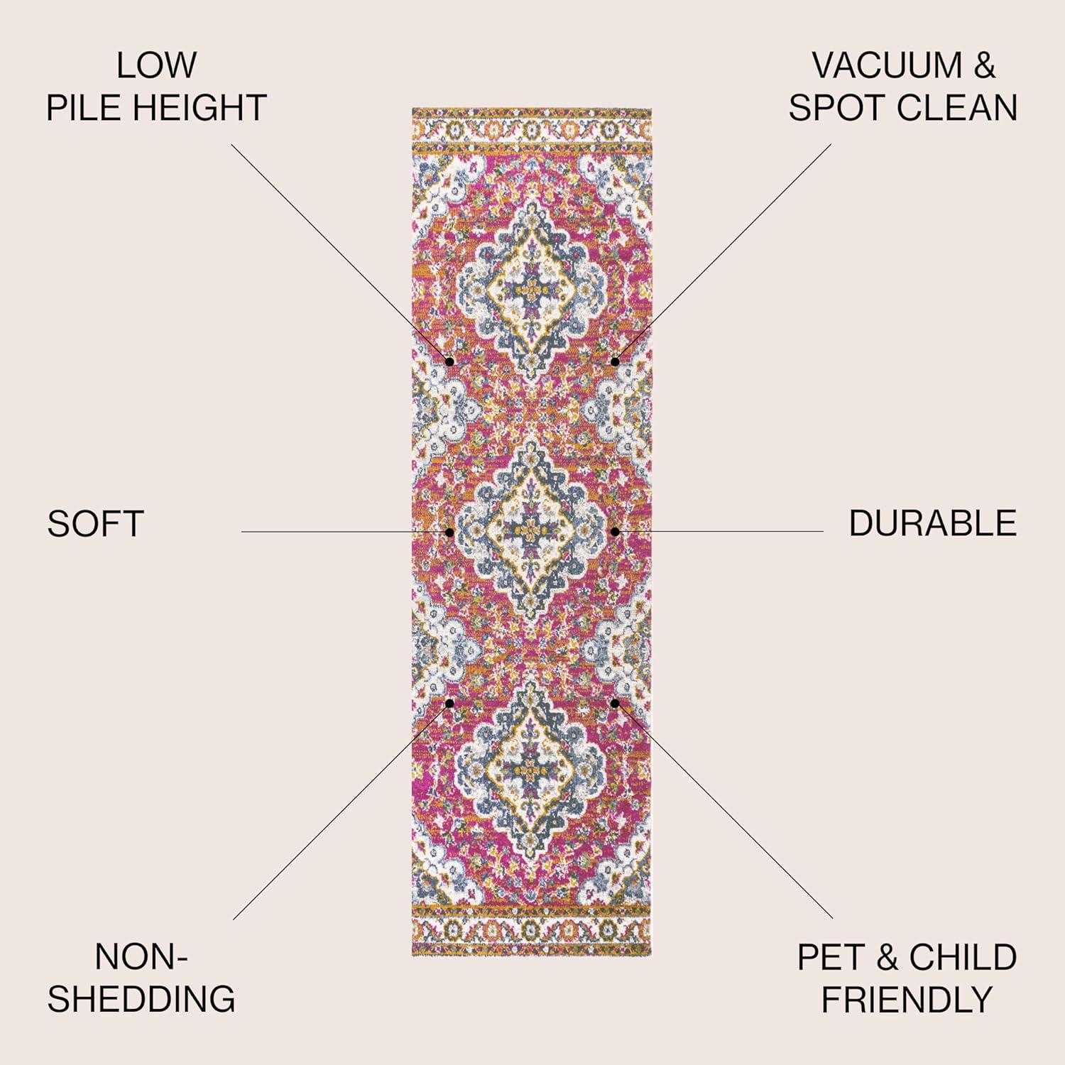 imageJONATHAN Y Boho Vintage BlueMulti Indoor Area Rug 8x10 Bohemian Flair Medallion Floral EasyCleaning High Traffic for Living Room Bedroom Kitchen PetFriendly NonShedding BMF106A8FuchsiaWhite