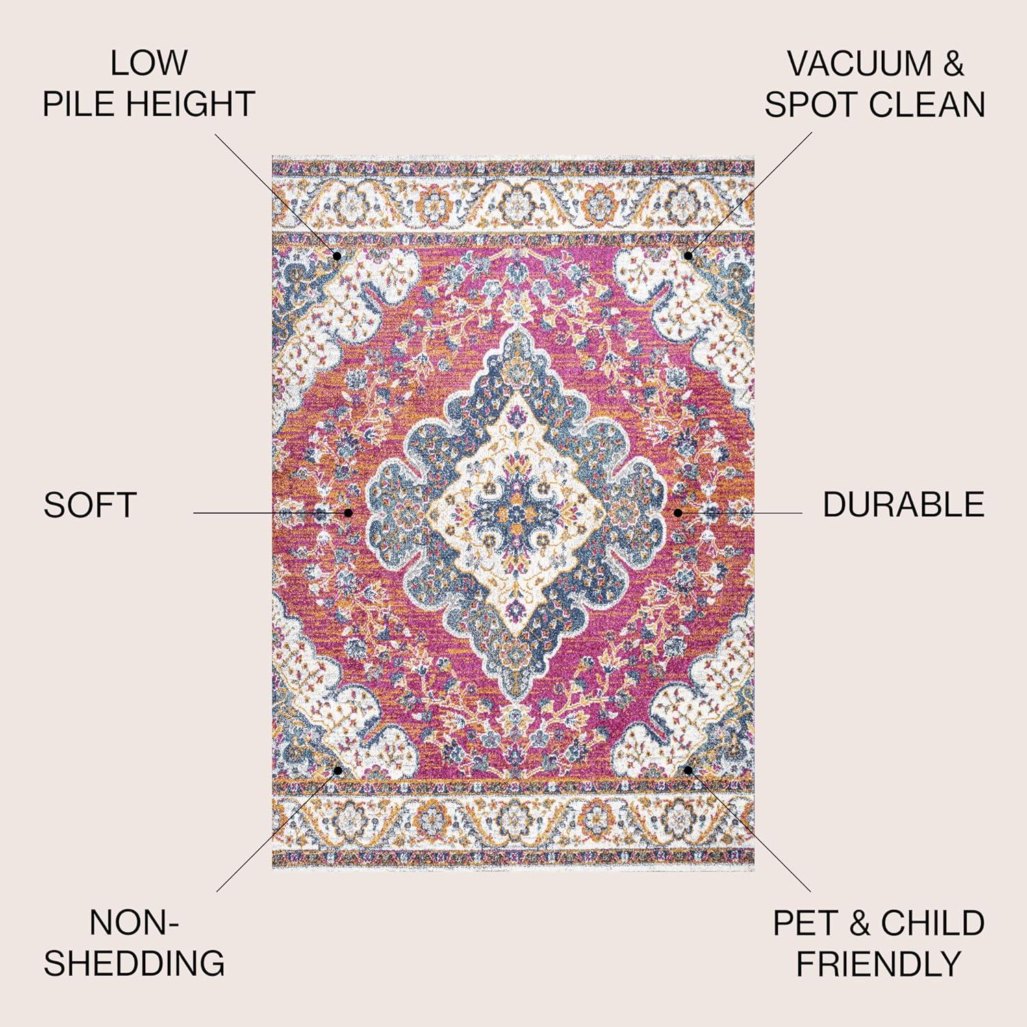 imageJONATHAN Y Boho Vintage BlueMulti Indoor Area Rug 8x10 Bohemian Flair Medallion Floral EasyCleaning High Traffic for Living Room Bedroom Kitchen PetFriendly NonShedding BMF106A8FuchsiaWhite