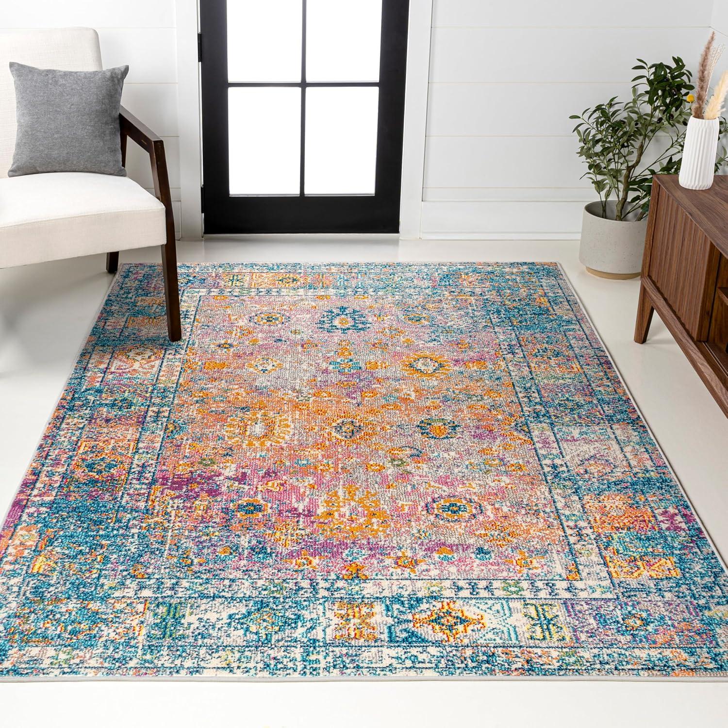 imageJONATHAN Y Boho Vintage NavyCream Indoor Area Rug 8x10 Bohemian Flair Medallion Chic Floral Easy Cleaning High Traffic for Living Room Bedroom Kitchen Pet Friendly NonShedding BMF103B8CreamNavy