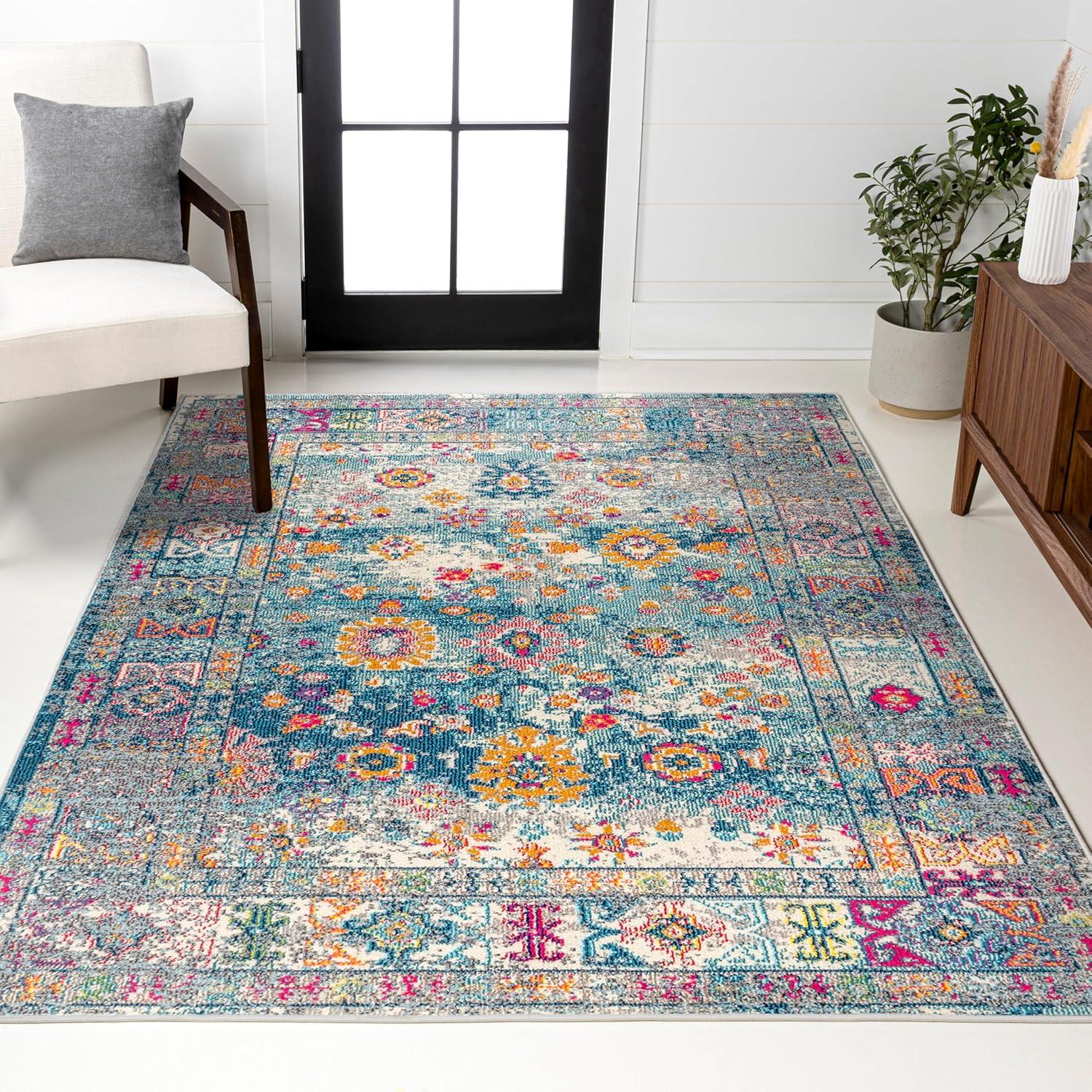 imageJONATHAN Y Boho Vintage NavyCream Indoor Area Rug 8x10 Bohemian Flair Medallion Chic Floral Easy Cleaning High Traffic for Living Room Bedroom Kitchen Pet Friendly NonShedding BMF103B8NavyCream
