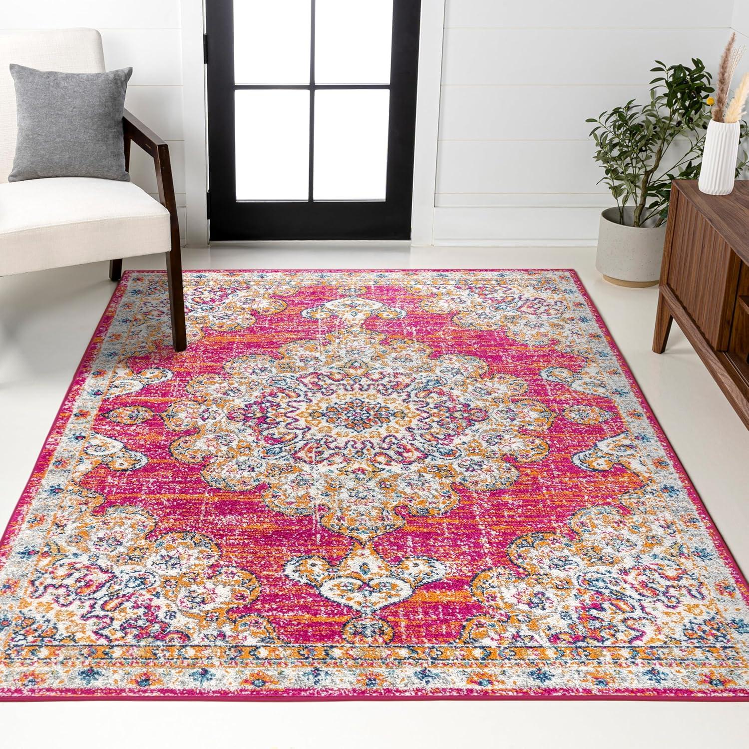 imageJONATHAN Y Boho Vintage PinkCream Indoor Area Rug 8x10 Bohemian Flair Medallion Chic Floral Easy Cleaning High Traffic for Living Room Bedroom Kitchen Pet Friendly NonShedding BMF104A8PinkCream