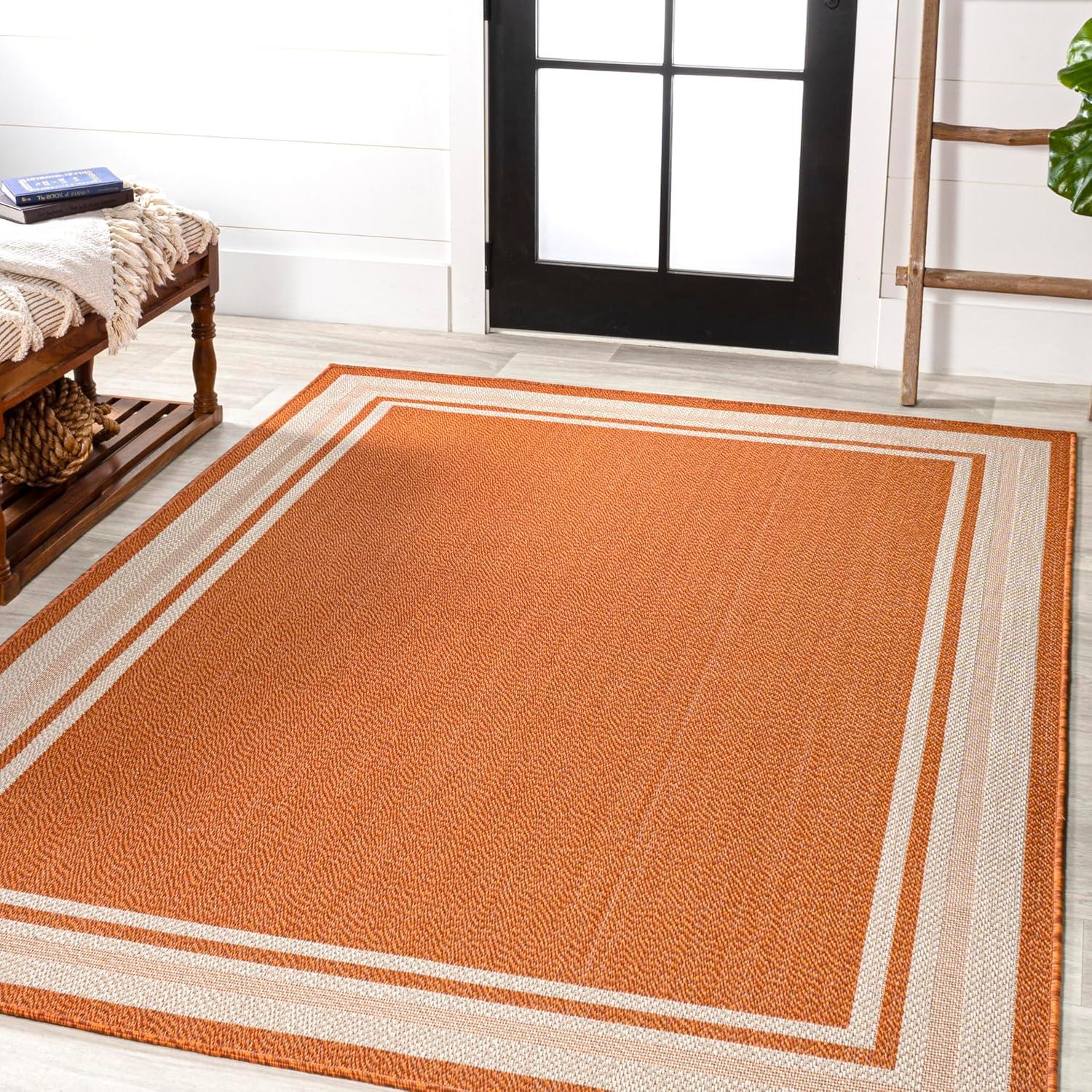 imageJONATHAN Y Border Stripe Indoor Outdoor Area Rug 8X10 OrangeDark Gray James Modern for Backyard Patio Porch EasyCleaning High Traffic PetFriendly NonShedding SMB201A8OrangeCream