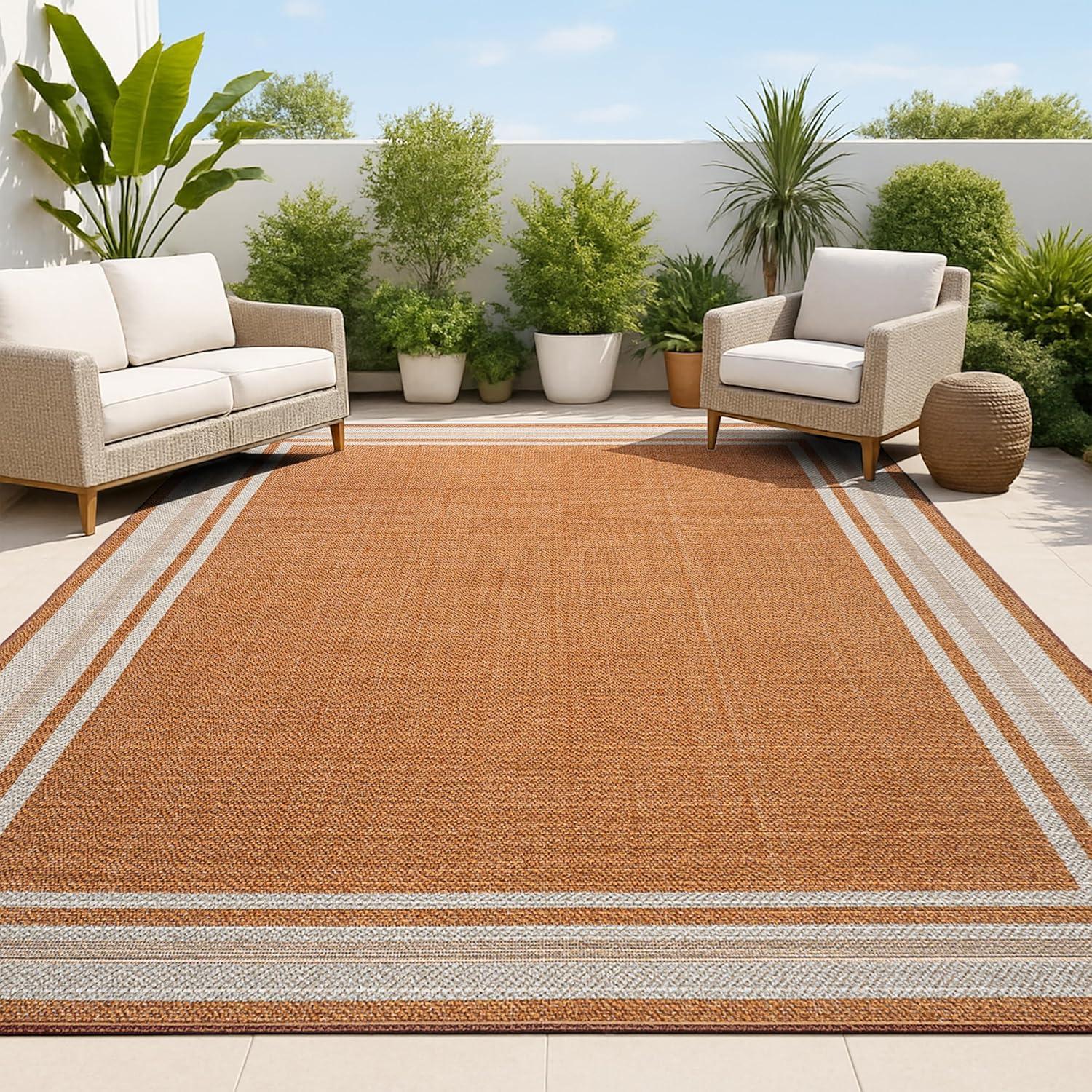 imageJONATHAN Y Border Stripe Indoor Outdoor Area Rug 8X10 OrangeDark Gray James Modern for Backyard Patio Porch EasyCleaning High Traffic PetFriendly NonShedding SMB201A8OrangeCream