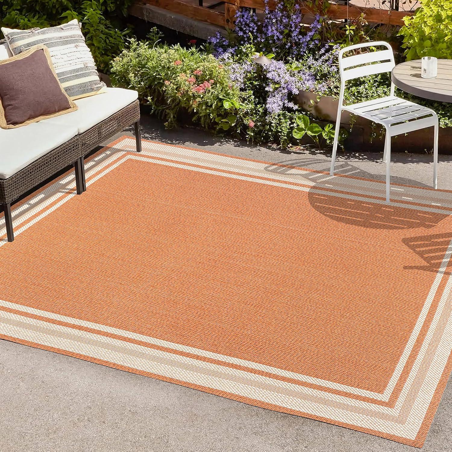 imageJONATHAN Y Border Stripe Indoor Outdoor Area Rug 8X10 OrangeDark Gray James Modern for Backyard Patio Porch EasyCleaning High Traffic PetFriendly NonShedding SMB201A8OrangeCream