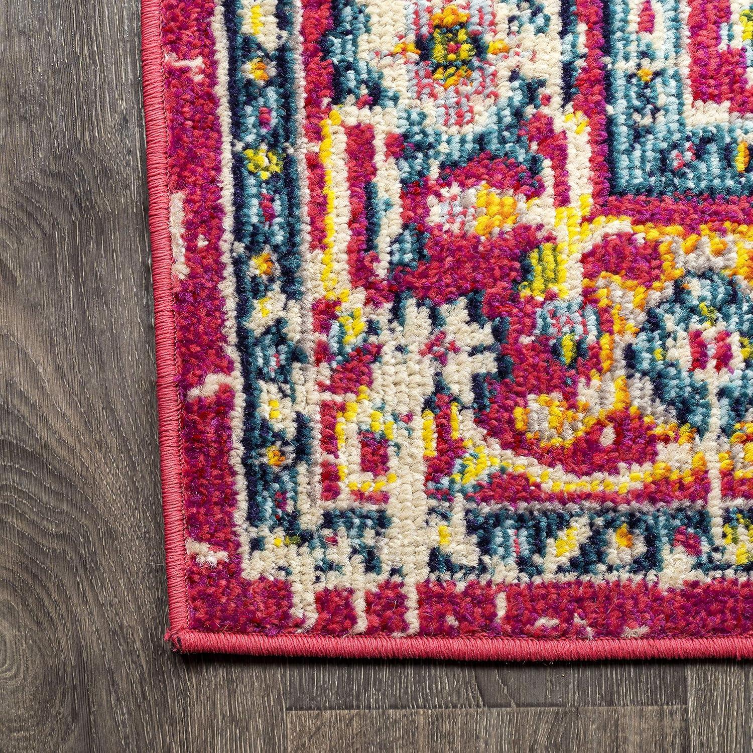 imageJONATHAN Y Brooklyn Geometric Medallion OrangeBlue Indoor Area Rug 8x10 Vintage Bohemian EasyCleaning for Living Room Bedroom Kitchen Pet Friendly NonShedding MDP207D8Red