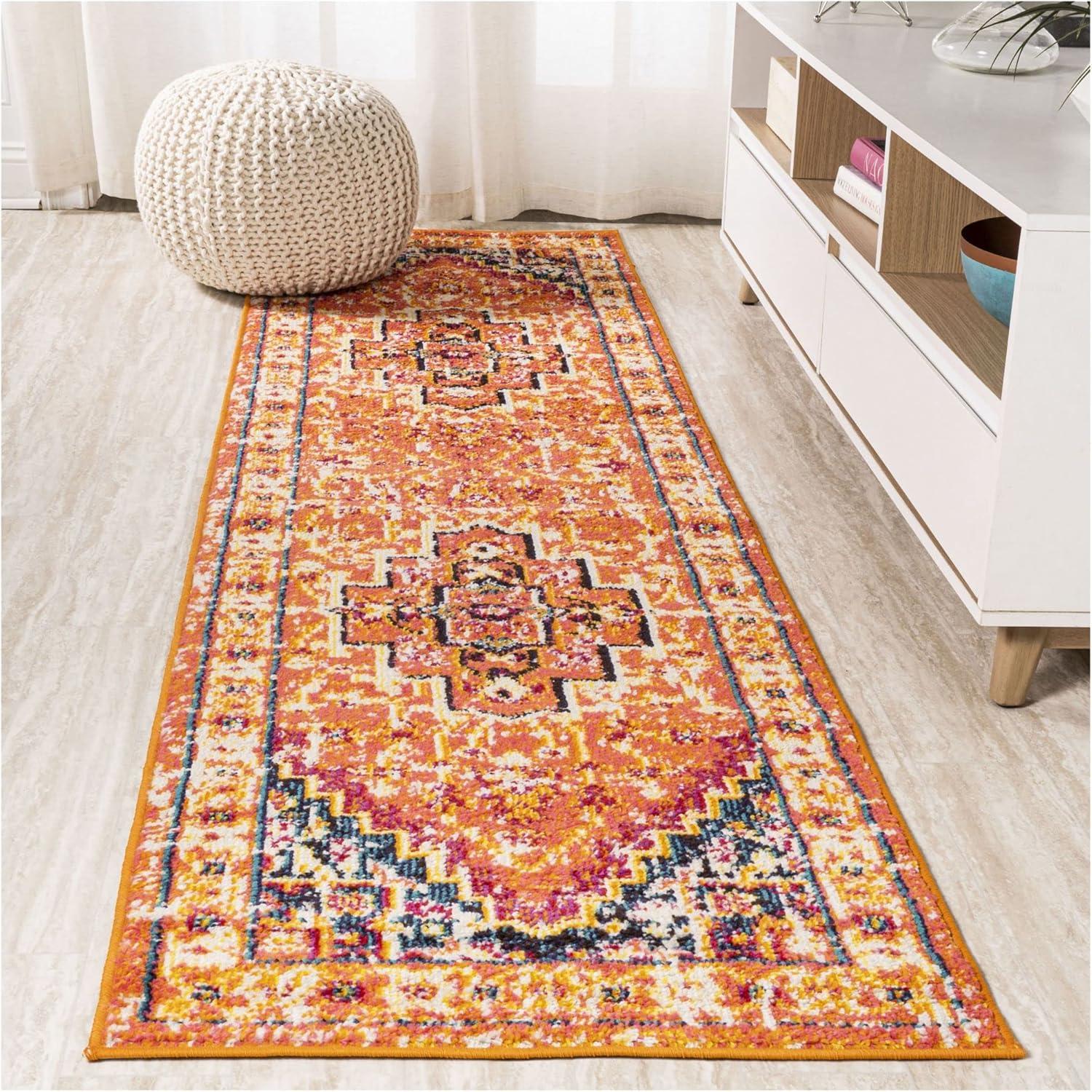 imageJONATHAN Y Brooklyn Geometric Medallion OrangeBlue Indoor Area Rug 8x10 Vintage Bohemian EasyCleaning for Living Room Bedroom Kitchen Pet Friendly NonShedding MDP207D8Blue