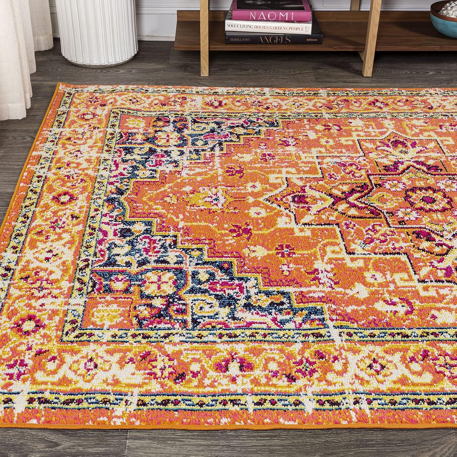 imageJONATHAN Y Brooklyn Geometric Medallion OrangeBlue Indoor Area Rug 8x10 Vintage Bohemian EasyCleaning for Living Room Bedroom Kitchen Pet Friendly NonShedding MDP207D8Orange