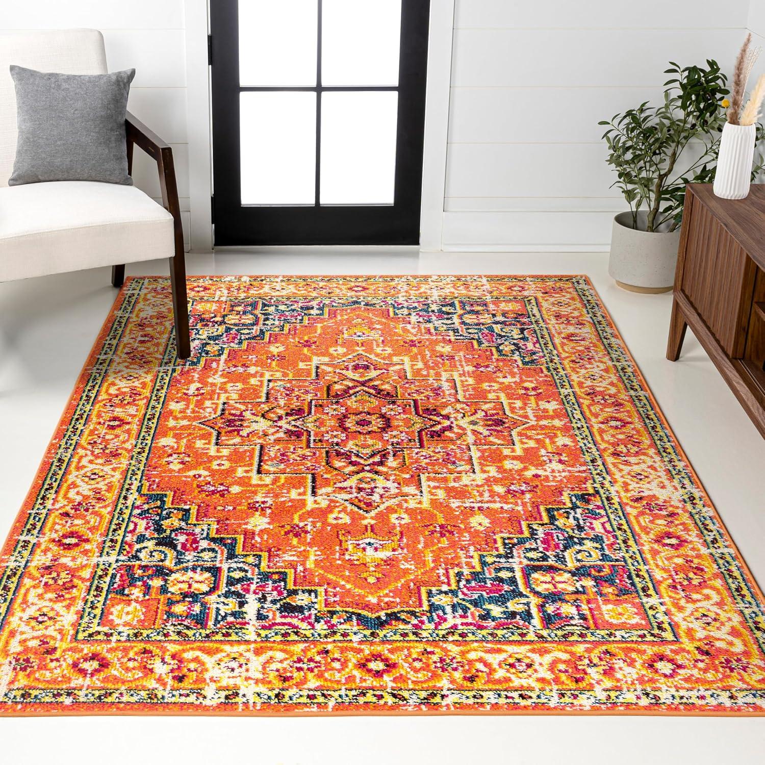 imageJONATHAN Y Brooklyn Geometric Medallion OrangeBlue Indoor Area Rug 8x10 Vintage Bohemian EasyCleaning for Living Room Bedroom Kitchen Pet Friendly NonShedding MDP207D8Orange