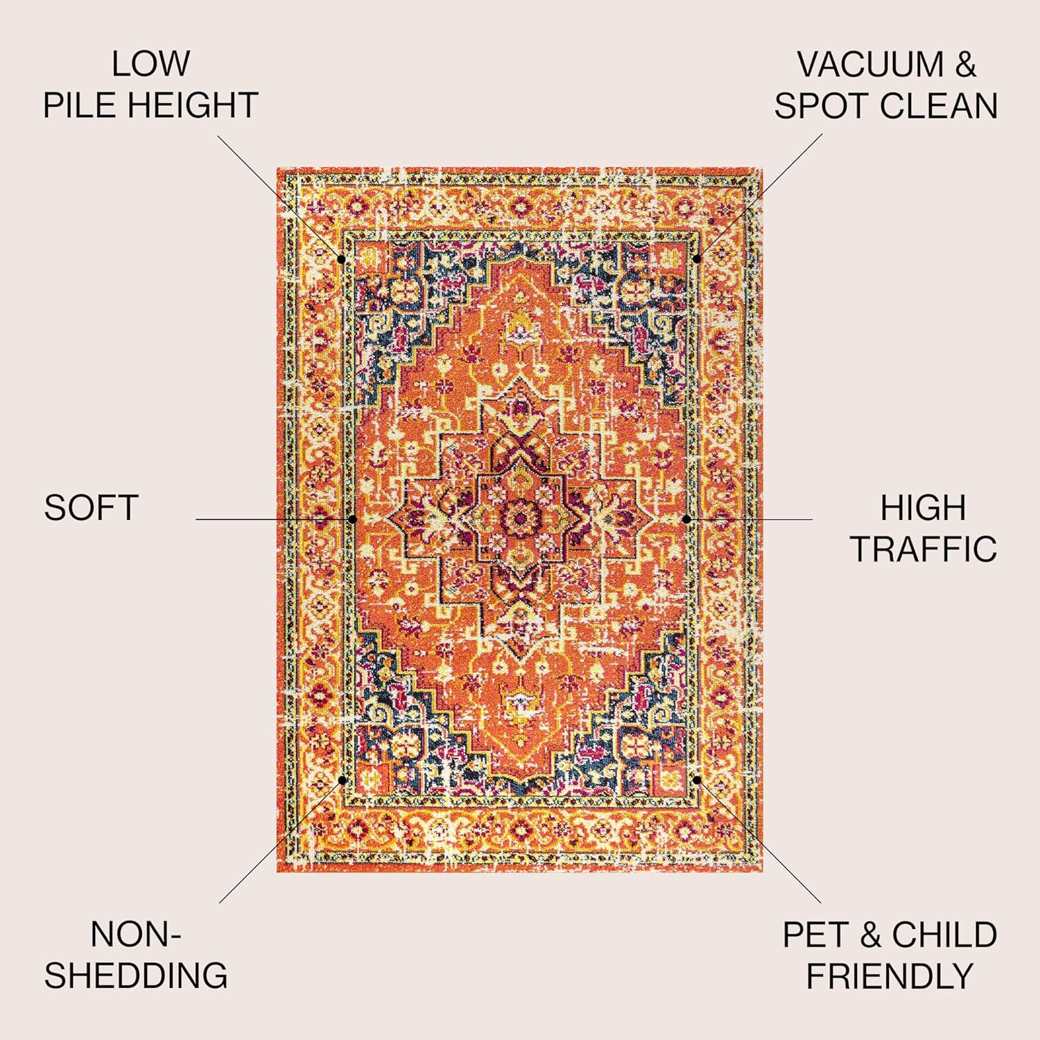 imageJONATHAN Y Brooklyn Geometric Medallion OrangeBlue Indoor Area Rug 8x10 Vintage Bohemian EasyCleaning for Living Room Bedroom Kitchen Pet Friendly NonShedding MDP207D8Orange