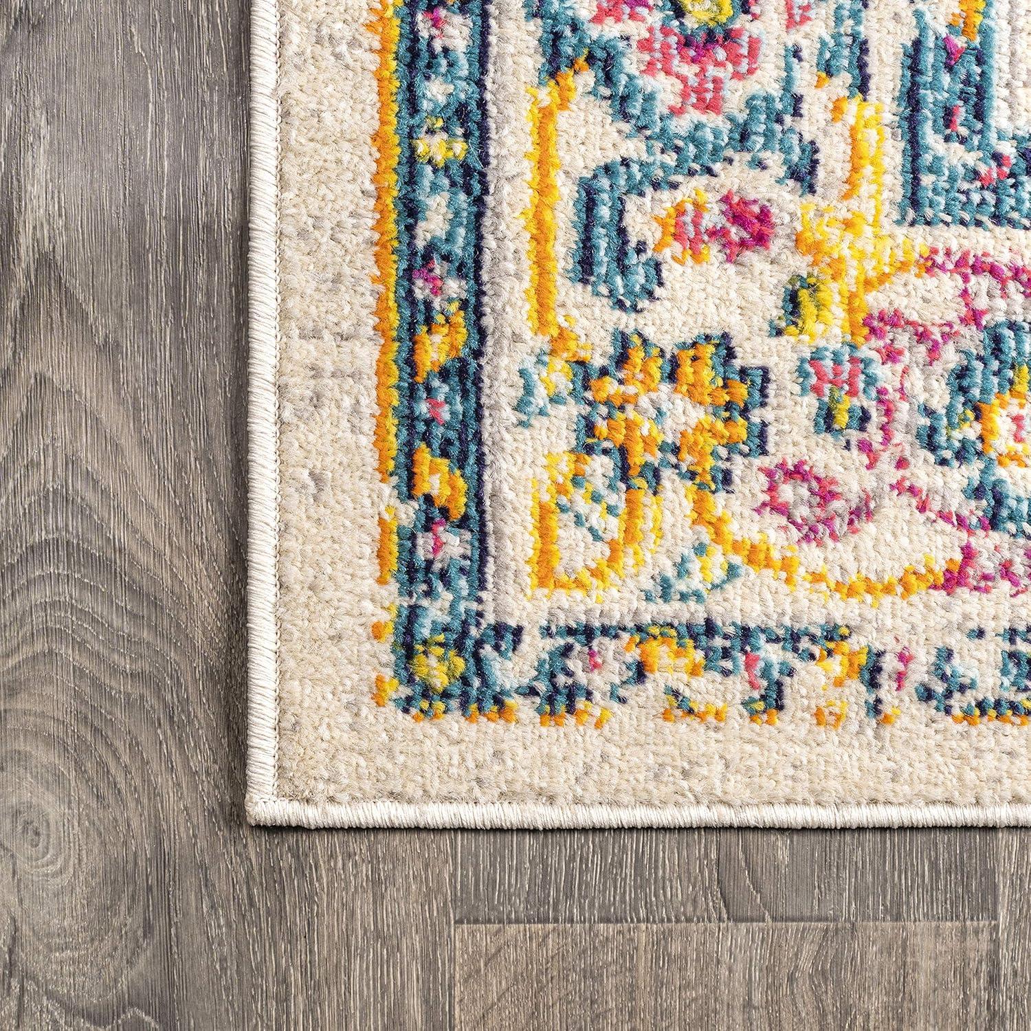 imageJONATHAN Y Brooklyn Geometric Medallion OrangeBlue Indoor Area Rug 8x10 Vintage Bohemian EasyCleaning for Living Room Bedroom Kitchen Pet Friendly NonShedding MDP207D8Beige