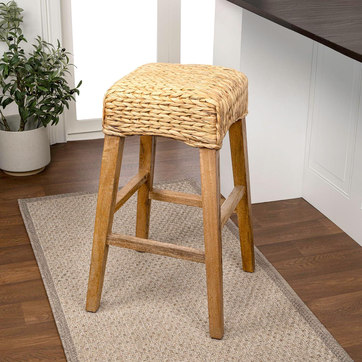 imageJONATHAN Y CSL1101A Maui 255quot Rustic Bohemian HyacinthWood Backless Counter Stool for Home Kitchen Dining Room Workspaces Cafes and Resturants Brown Wash Woven Seat with Natural Wood FrameNatural