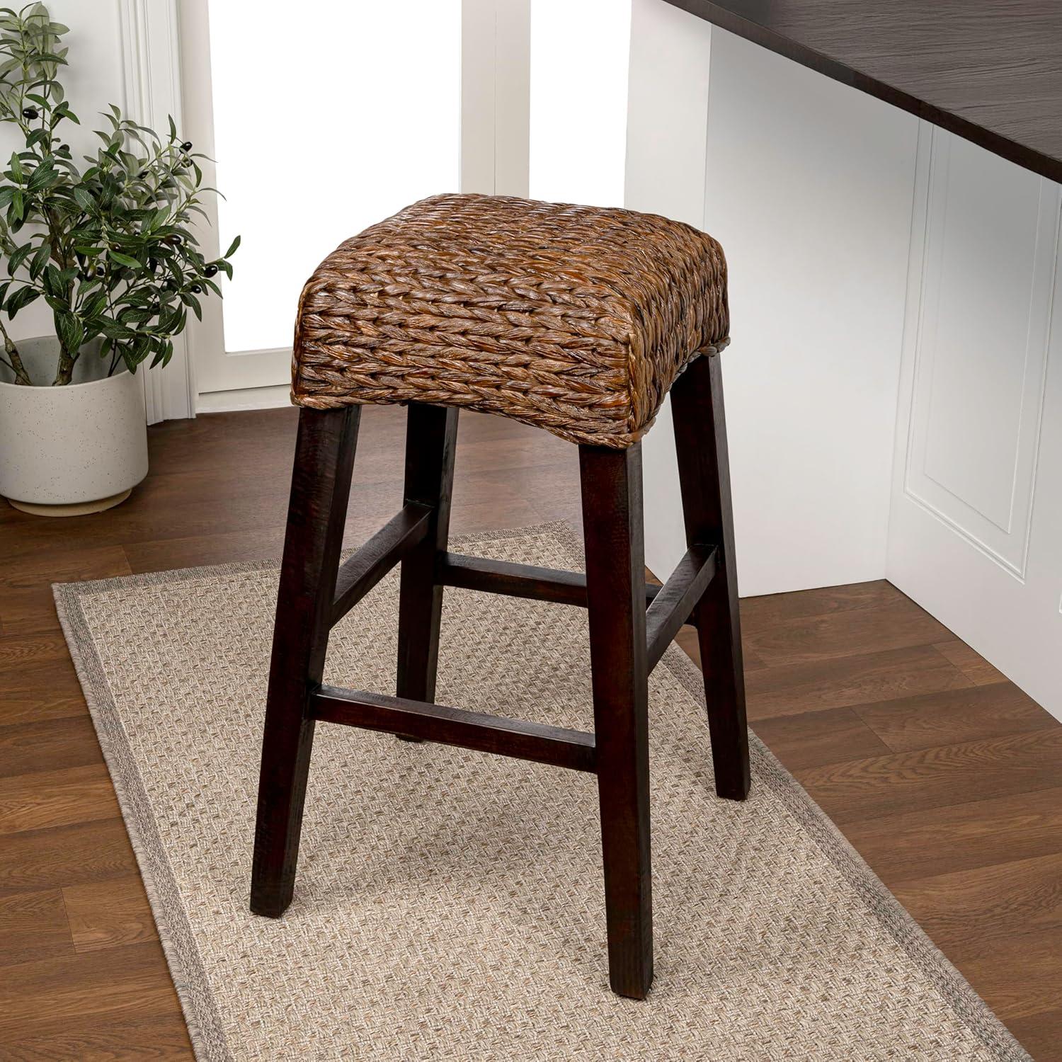 imageJONATHAN Y CSL1101A Maui 255quot Rustic Bohemian HyacinthWood Backless Counter Stool for Home Kitchen Dining Room Workspaces Cafes and Resturants Brown Wash Woven Seat with Natural Wood FrameDark Brown