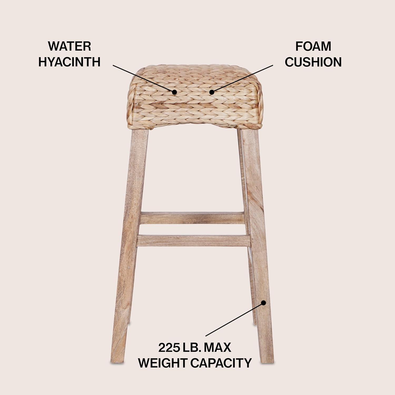 imageJONATHAN Y CSL1101A Maui 255quot Rustic Bohemian HyacinthWood Backless Counter Stool for Home Kitchen Dining Room Workspaces Cafes and Resturants Brown Wash Woven Seat with Natural Wood FrameNatural