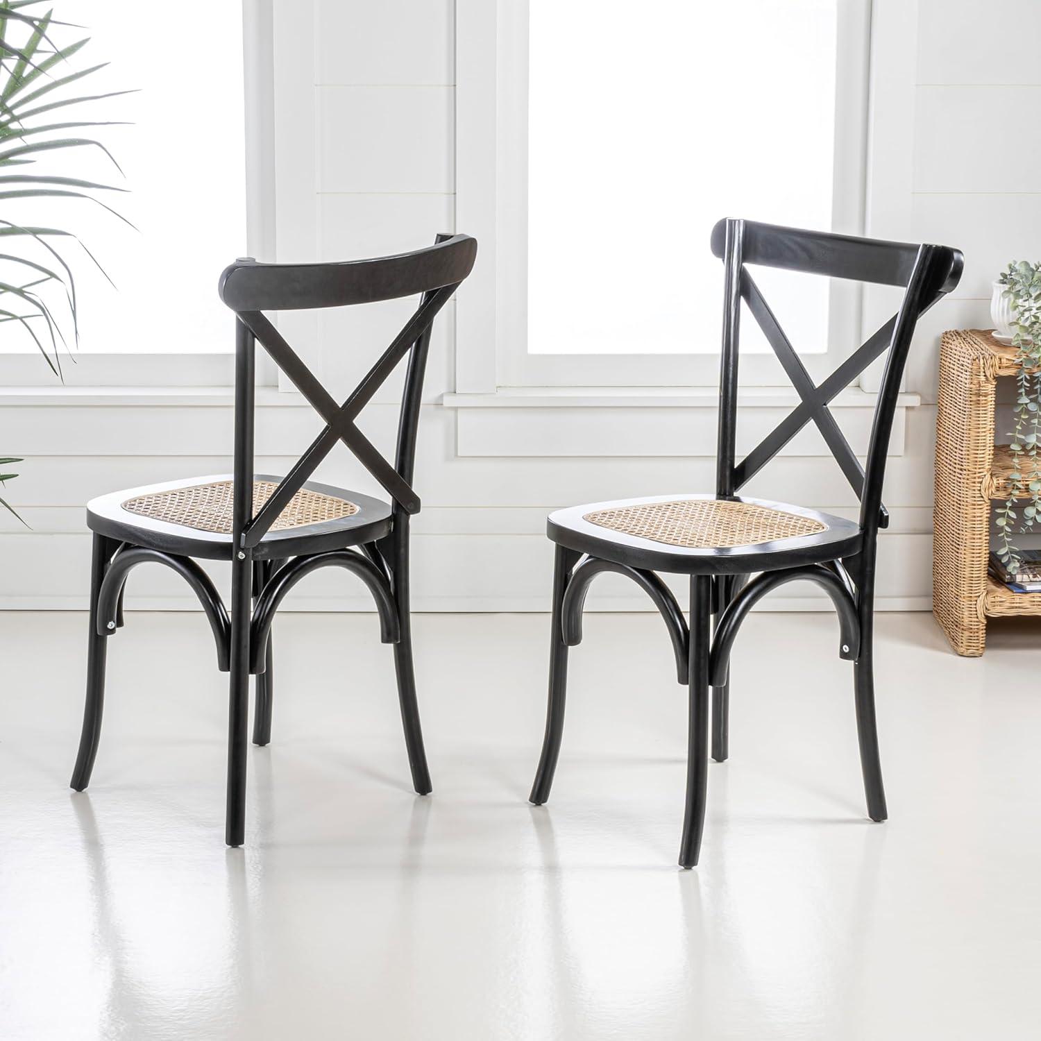 imageJONATHAN Y DNG1001DSET2 Cassis Classic Traditional XBack Wood Rattan Dining Chair French Country Cottage Vintage Farmhouse Shabby Chic BlackNatural Set of 2BlackNatural