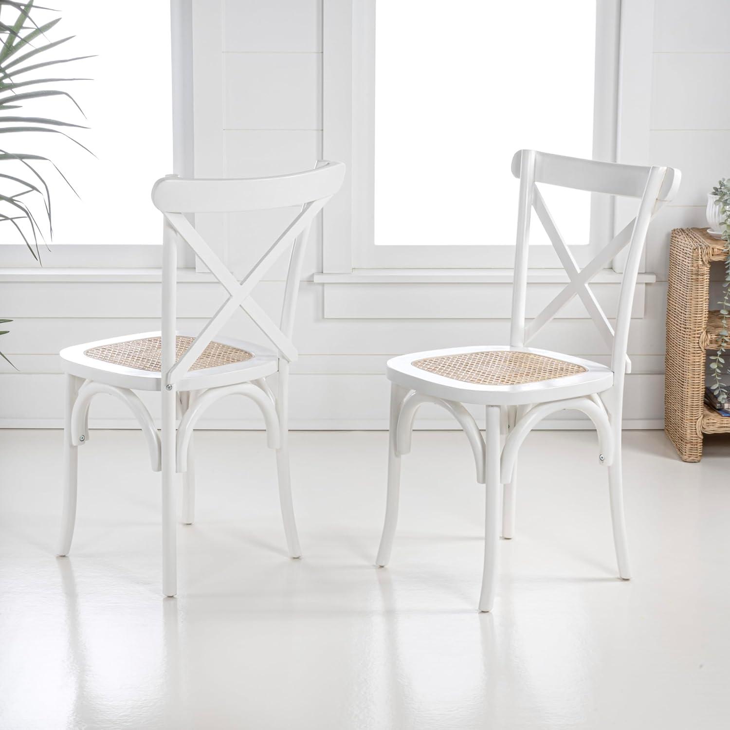 imageJONATHAN Y DNG1001DSET2 Cassis Classic Traditional XBack Wood Rattan Dining Chair French Country Cottage Vintage Farmhouse Shabby Chic BlackNatural Set of 2WhiteNatural