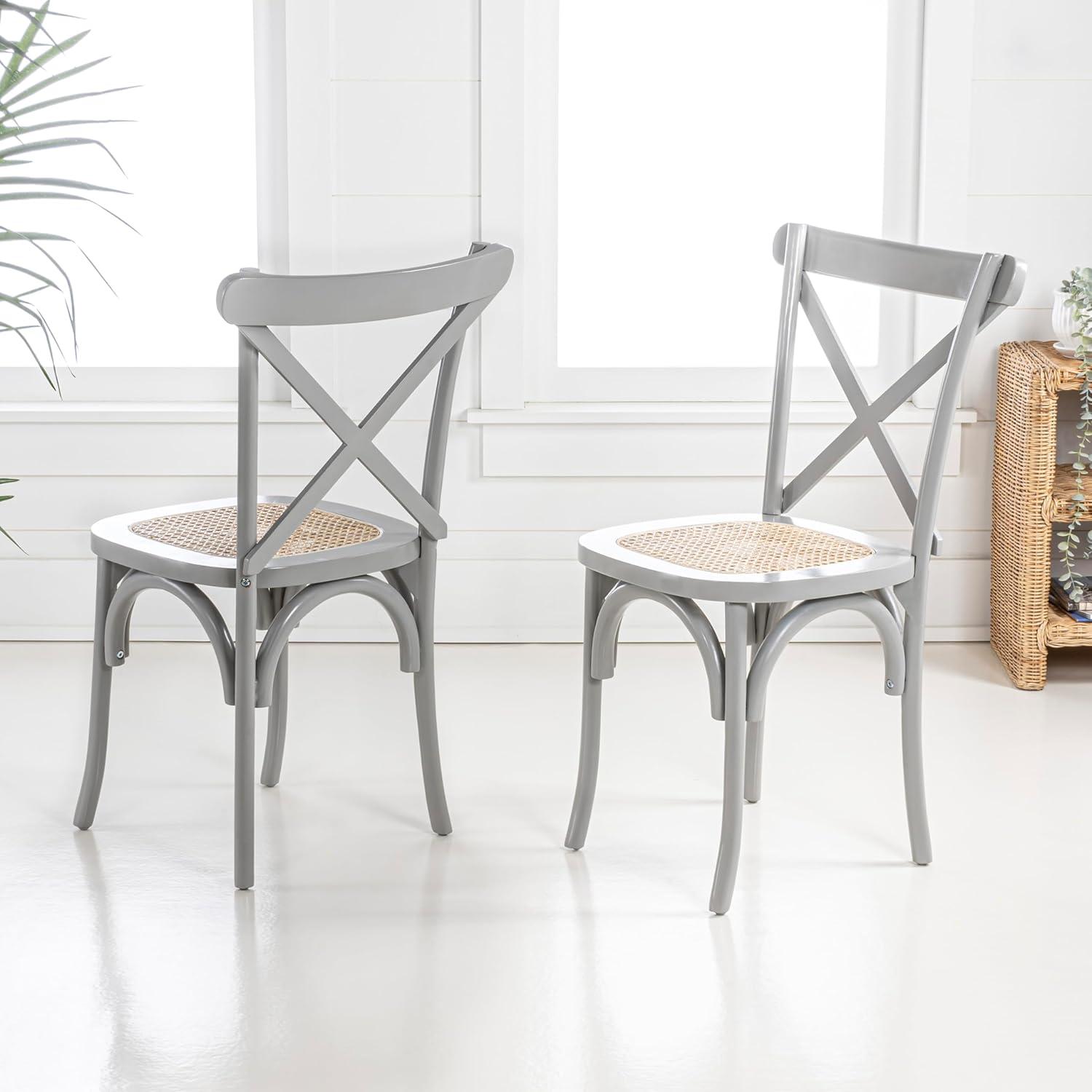 imageJONATHAN Y DNG1001DSET2 Cassis Classic Traditional XBack Wood Rattan Dining Chair French Country Cottage Vintage Farmhouse Shabby Chic BlackNatural Set of 2GrayNatural