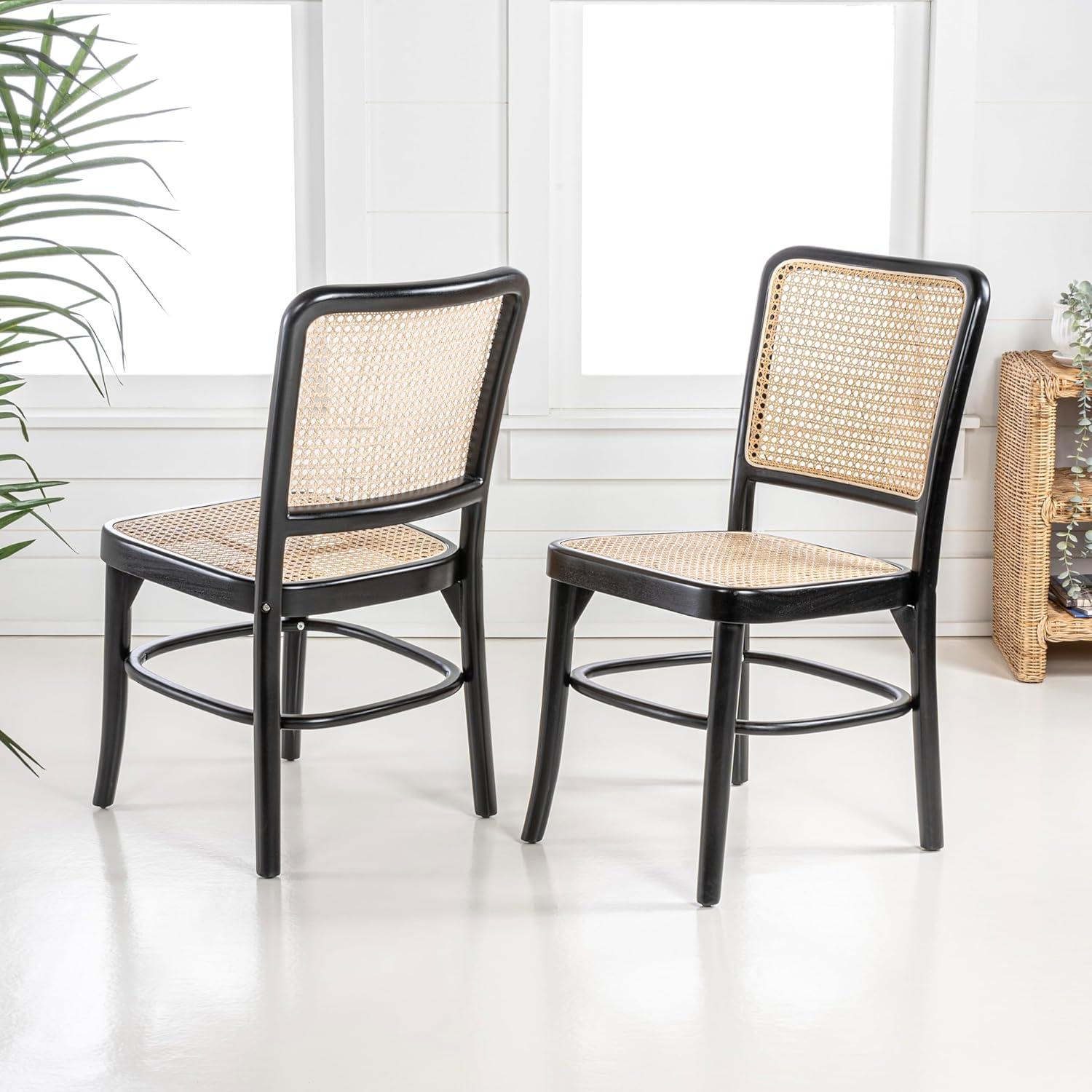 imageJONATHAN Y DNG1002ASET2 Colmar MidCentury Vintage Wood Rattan Dining Chair MidCentury Traditional Modern Scandinavian Bohemian Classic Natural Set of 2BlackNatural