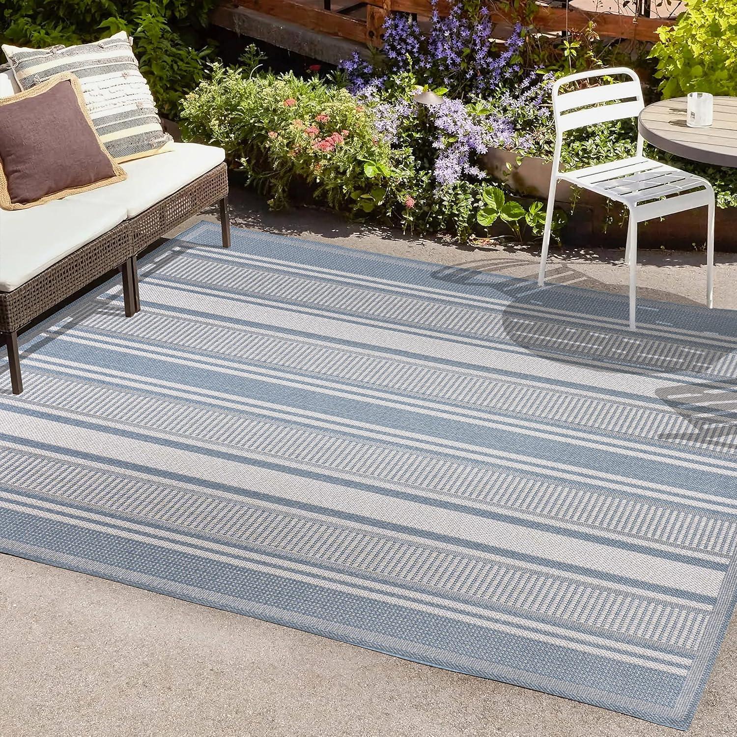 imageJONATHAN Y Double Stripe Indoor Outdoor Area Rug 8X10 OrangeCream Haynes Modern for Backyard Patio Porch EasyCleaning High Traffic PetFriendly NonShedding SMB202C8BlueLight Gray