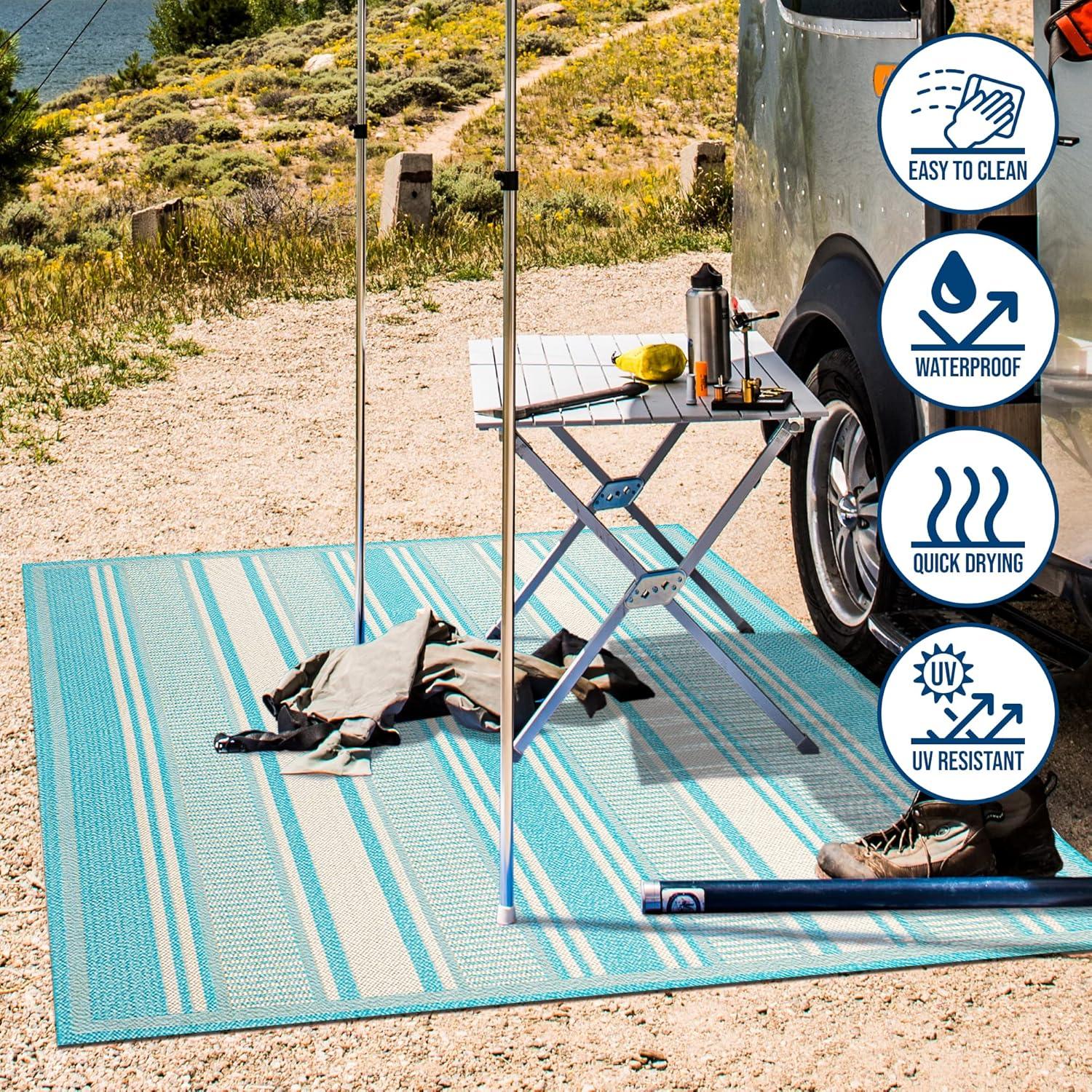 imageJONATHAN Y Double Stripe Indoor Outdoor Area Rug 8X10 OrangeCream Haynes Modern for Backyard Patio Porch EasyCleaning High Traffic PetFriendly NonShedding SMB202C8AquaBeige