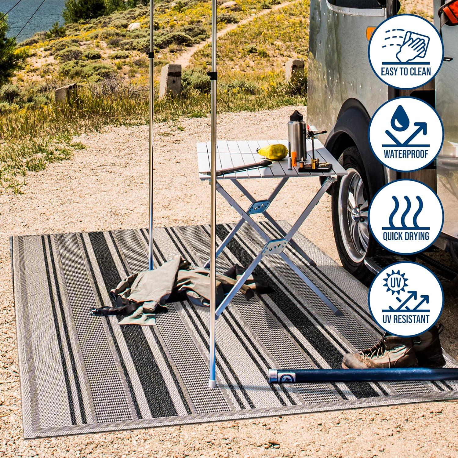 imageJONATHAN Y Double Stripe Indoor Outdoor Area Rug 8X10 OrangeCream Haynes Modern for Backyard Patio Porch EasyCleaning High Traffic PetFriendly NonShedding SMB202C8BlackBeige