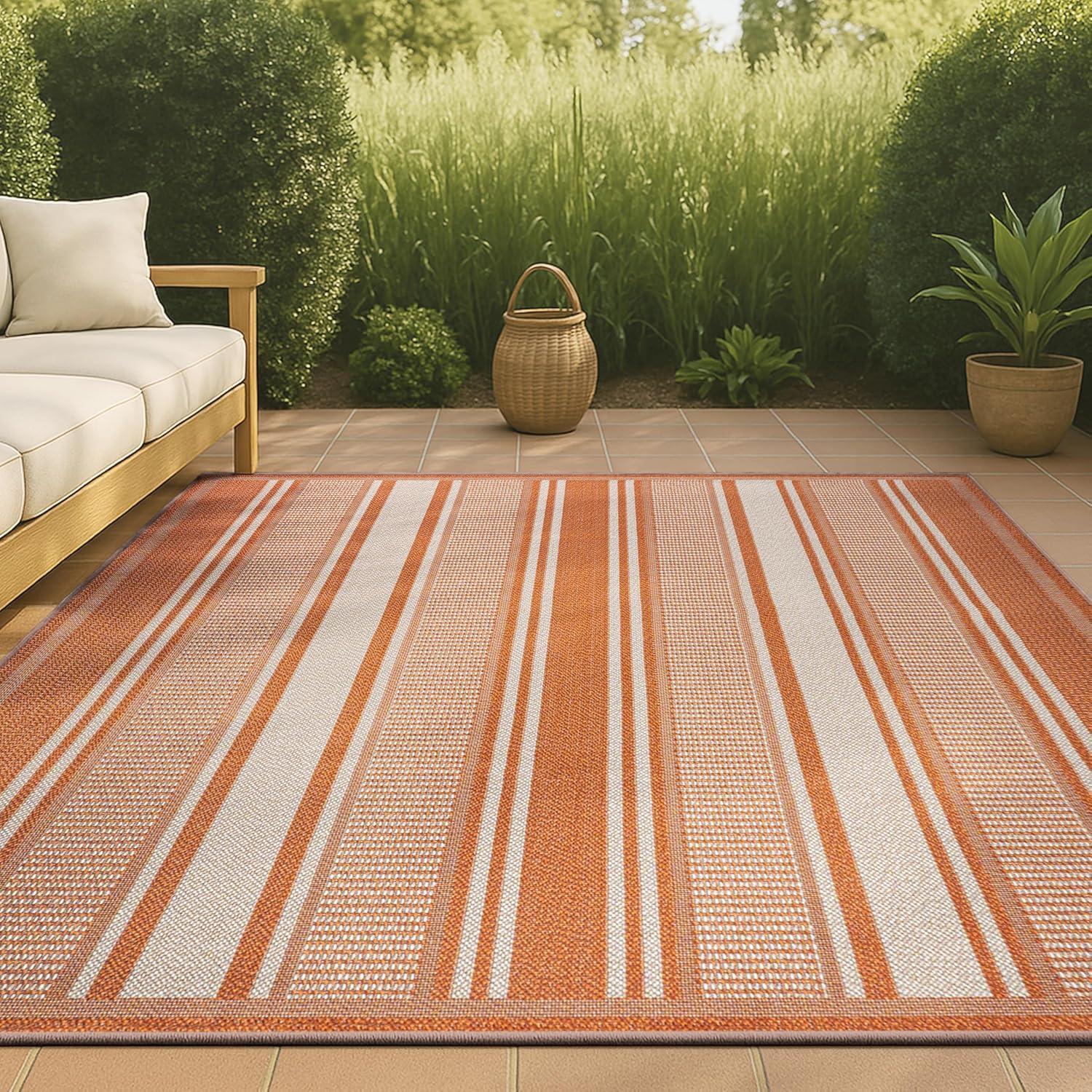 imageJONATHAN Y Double Stripe Indoor Outdoor Area Rug 8X10 OrangeCream Haynes Modern for Backyard Patio Porch EasyCleaning High Traffic PetFriendly NonShedding SMB202C8OrangeCream