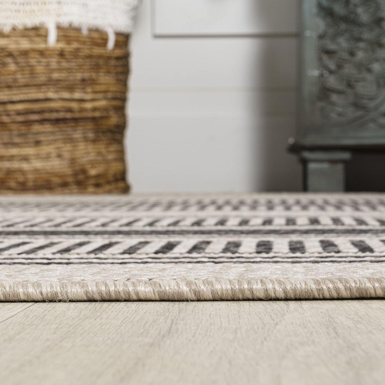 imageJONATHAN Y Double Stripe Indoor Outdoor Area Rug 8X10 OrangeCream Haynes Modern for Backyard Patio Porch EasyCleaning High Traffic PetFriendly NonShedding SMB202C8BlackBeige