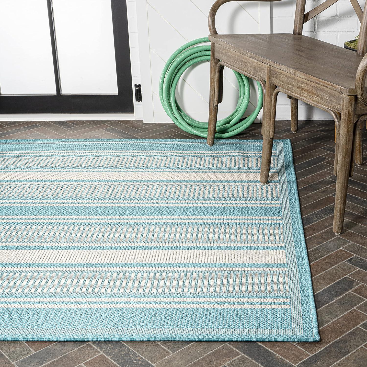imageJONATHAN Y Double Stripe Indoor Outdoor Area Rug 8X10 OrangeCream Haynes Modern for Backyard Patio Porch EasyCleaning High Traffic PetFriendly NonShedding SMB202C8AquaBeige