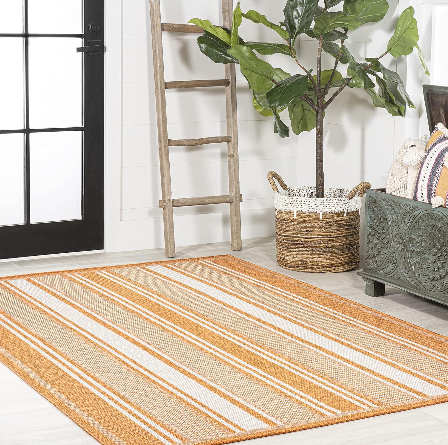 imageJONATHAN Y Double Stripe Indoor Outdoor Area Rug 8X10 OrangeCream Haynes Modern for Backyard Patio Porch EasyCleaning High Traffic PetFriendly NonShedding SMB202C8OrangeCream