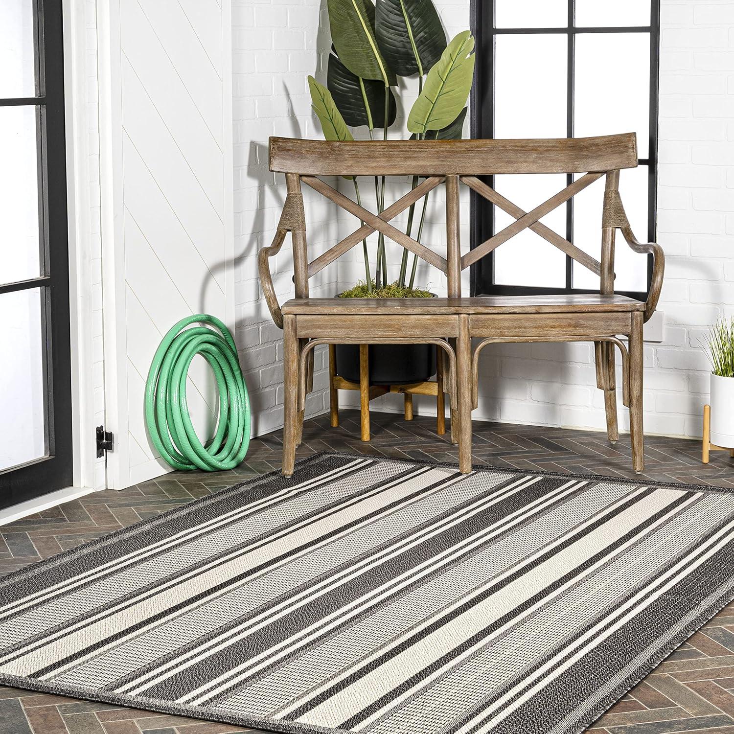 imageJONATHAN Y Double Stripe Indoor Outdoor Area Rug 8X10 OrangeCream Haynes Modern for Backyard Patio Porch EasyCleaning High Traffic PetFriendly NonShedding SMB202C8BlackCream