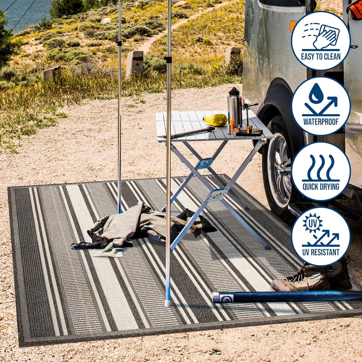 imageJONATHAN Y Double Stripe Indoor Outdoor Area Rug 8X10 OrangeCream Haynes Modern for Backyard Patio Porch EasyCleaning High Traffic PetFriendly NonShedding SMB202C8BlackCream