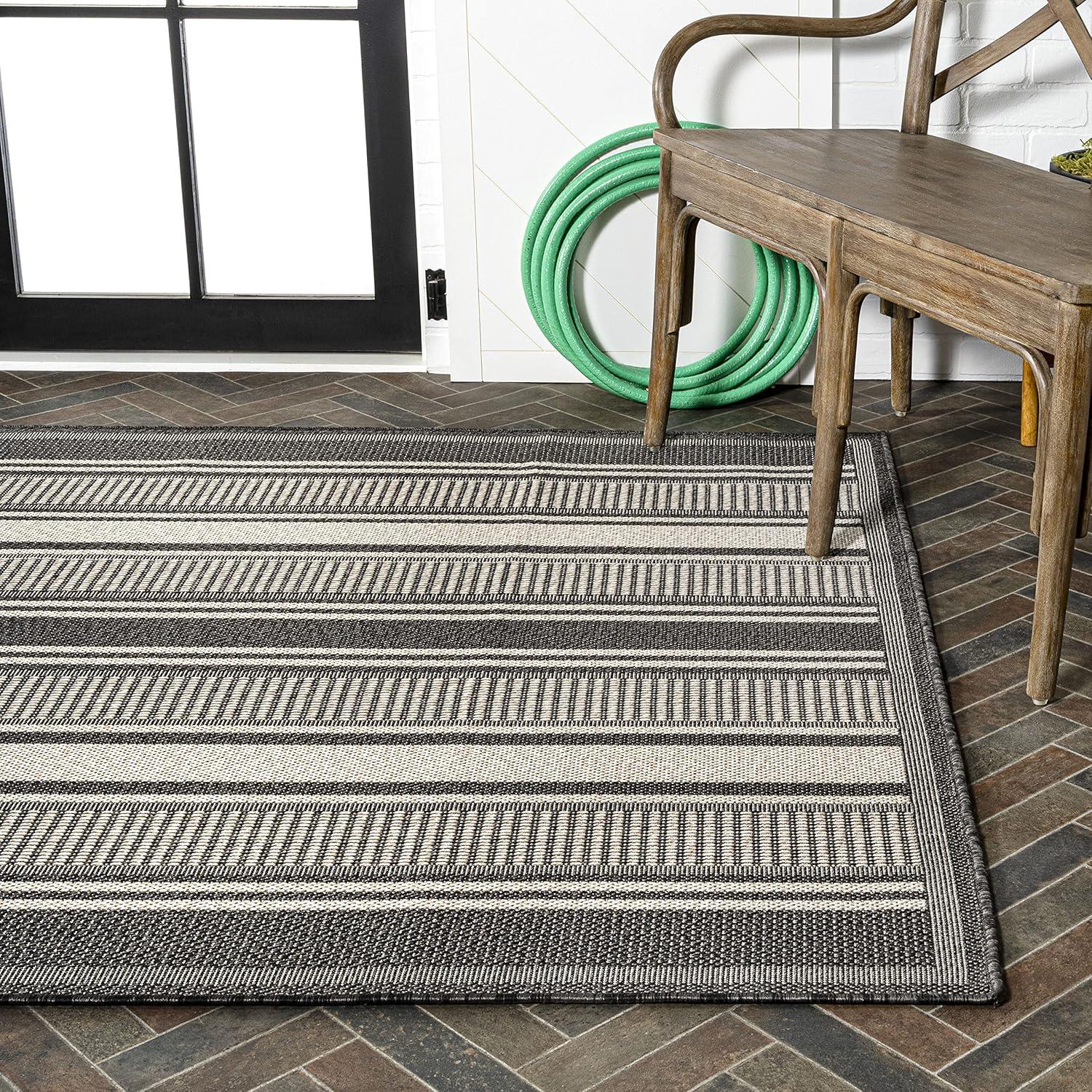 imageJONATHAN Y Double Stripe Indoor Outdoor Area Rug 8X10 OrangeCream Haynes Modern for Backyard Patio Porch EasyCleaning High Traffic PetFriendly NonShedding SMB202C8BlackCream