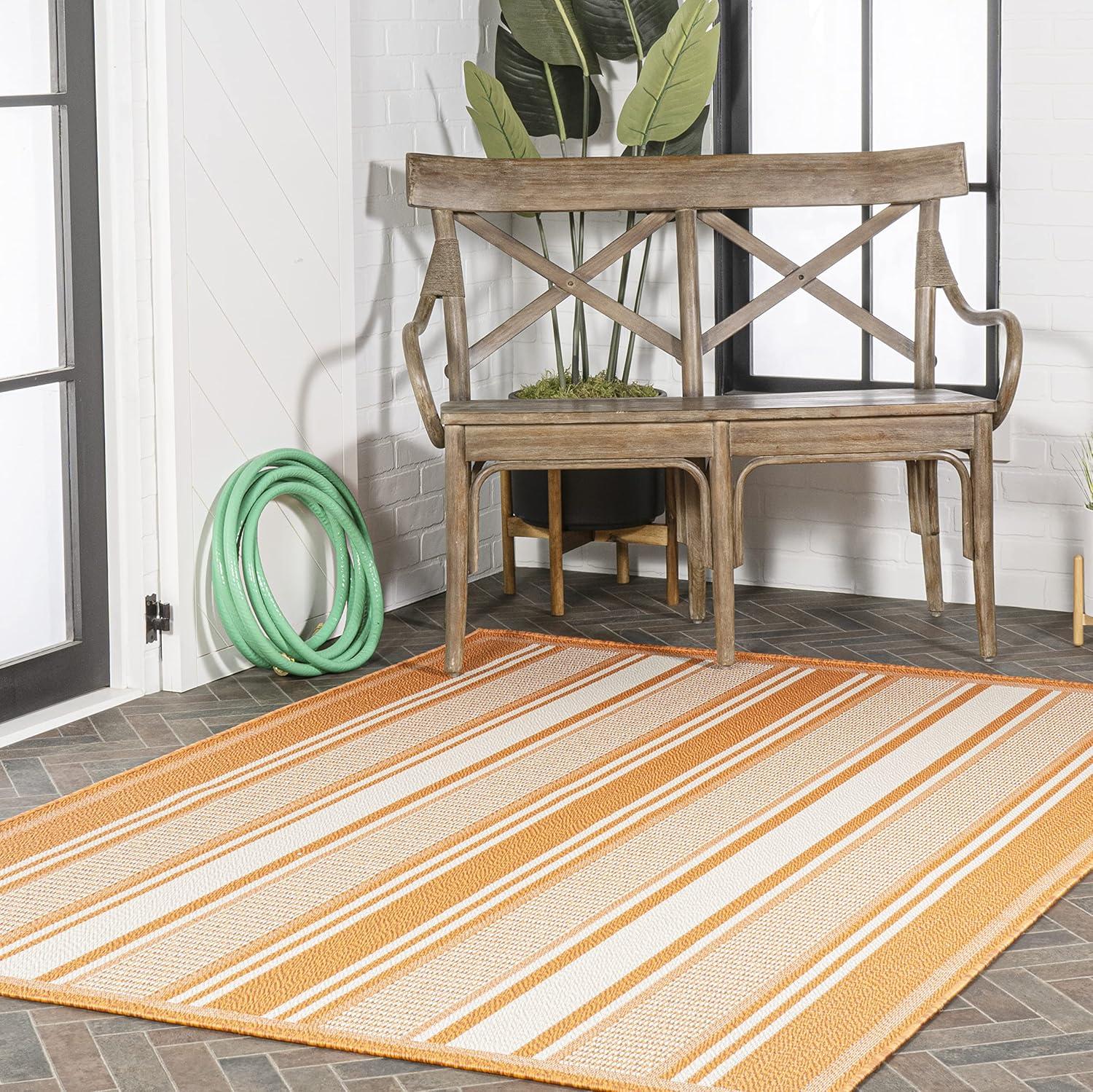 imageJONATHAN Y Double Stripe Indoor Outdoor Area Rug 8X10 OrangeCream Haynes Modern for Backyard Patio Porch EasyCleaning High Traffic PetFriendly NonShedding SMB202C8OrangeCream