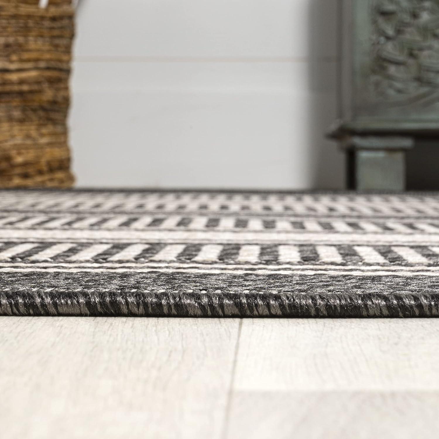 imageJONATHAN Y Double Stripe Indoor Outdoor Area Rug 8X10 OrangeCream Haynes Modern for Backyard Patio Porch EasyCleaning High Traffic PetFriendly NonShedding SMB202C8BlackCream