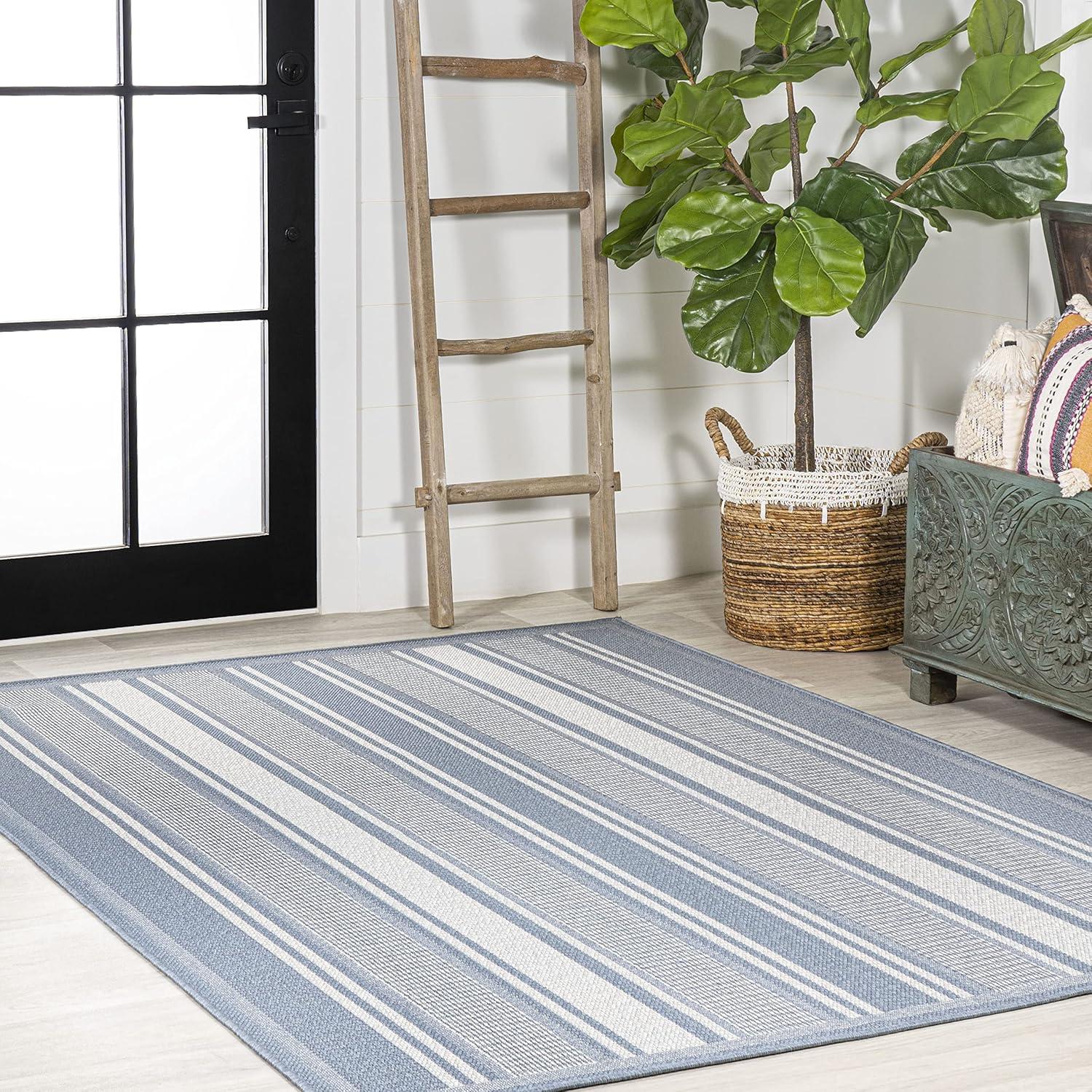 imageJONATHAN Y Double Stripe Indoor Outdoor Area Rug 8X10 OrangeCream Haynes Modern for Backyard Patio Porch EasyCleaning High Traffic PetFriendly NonShedding SMB202C8BlueLight Gray