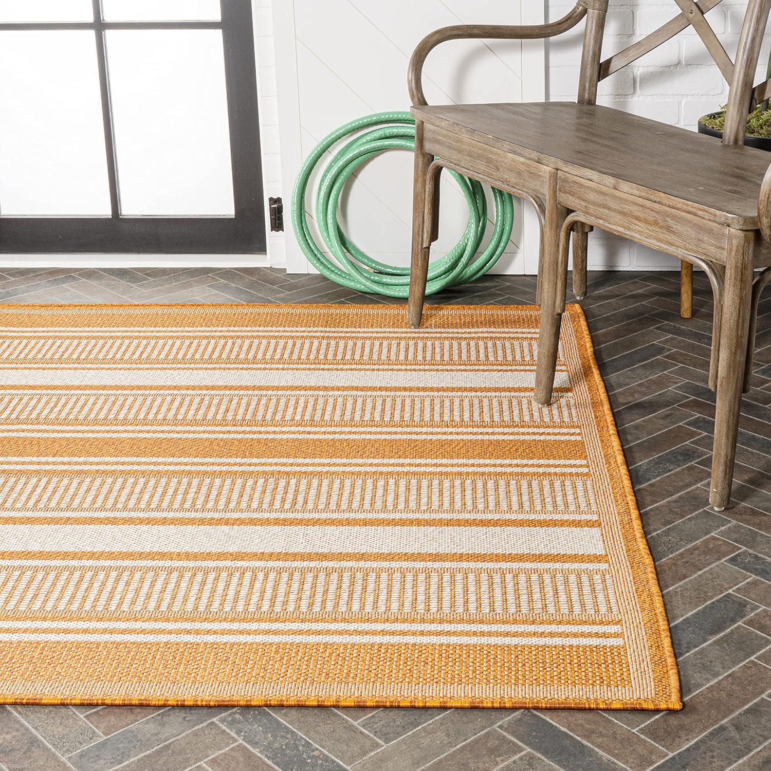 imageJONATHAN Y Double Stripe Indoor Outdoor Area Rug 8X10 OrangeCream Haynes Modern for Backyard Patio Porch EasyCleaning High Traffic PetFriendly NonShedding SMB202C8OrangeCream