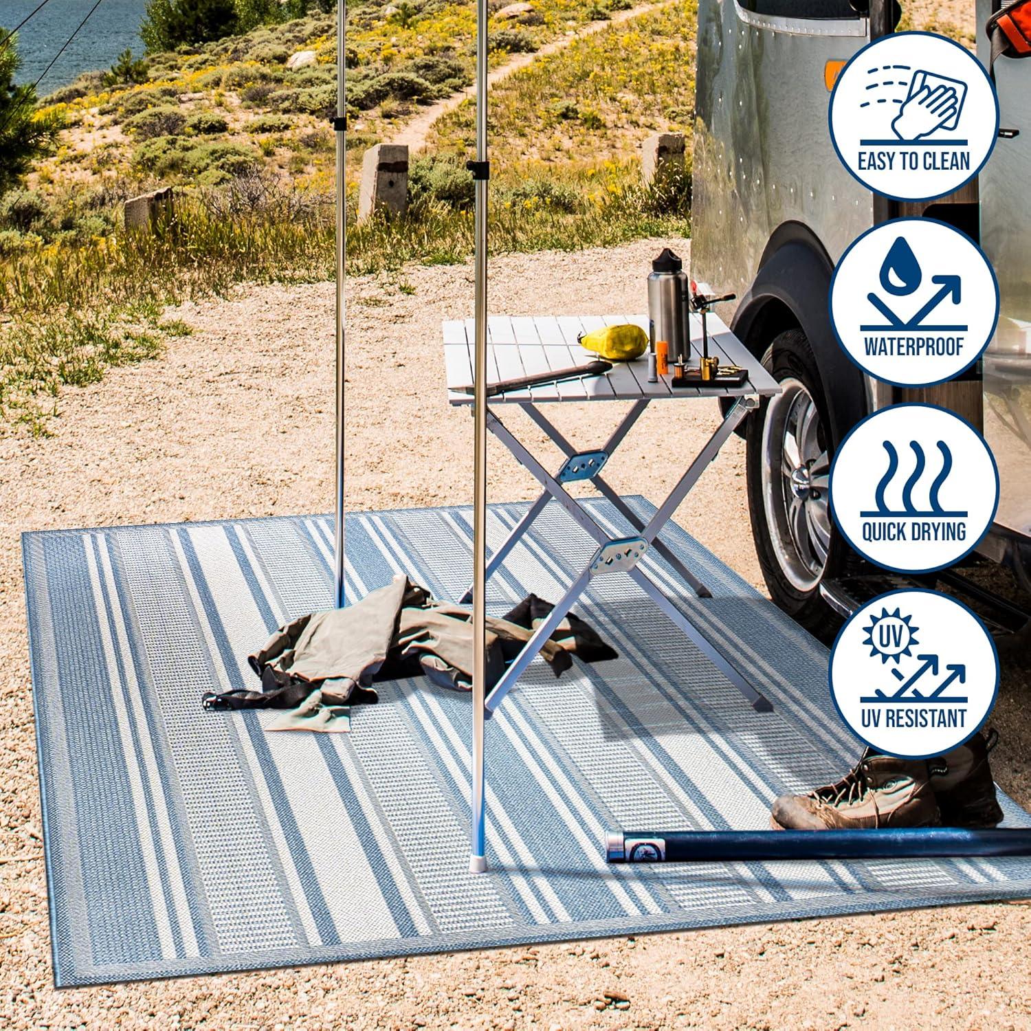 imageJONATHAN Y Double Stripe Indoor Outdoor Area Rug 8X10 OrangeCream Haynes Modern for Backyard Patio Porch EasyCleaning High Traffic PetFriendly NonShedding SMB202C8BlueLight Gray