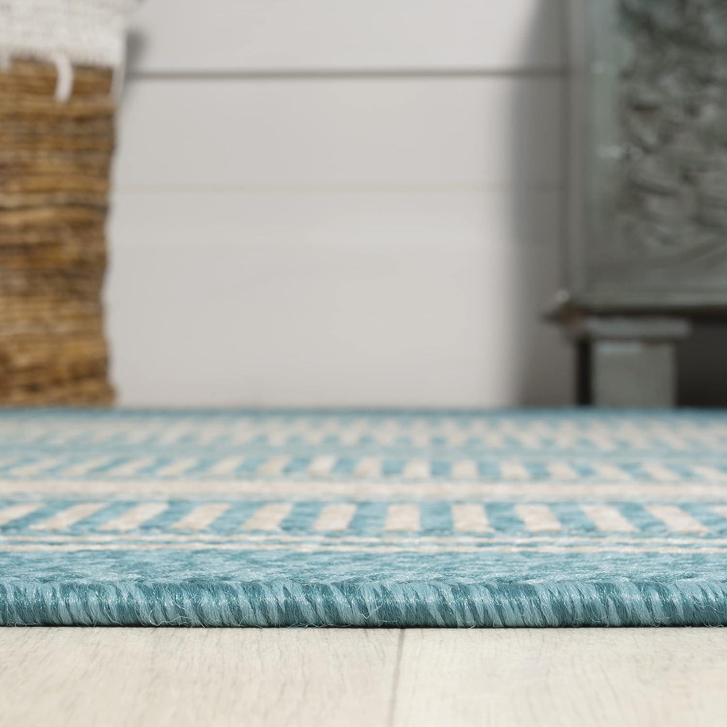 imageJONATHAN Y Double Stripe Indoor Outdoor Area Rug 8X10 OrangeCream Haynes Modern for Backyard Patio Porch EasyCleaning High Traffic PetFriendly NonShedding SMB202C8AquaBeige