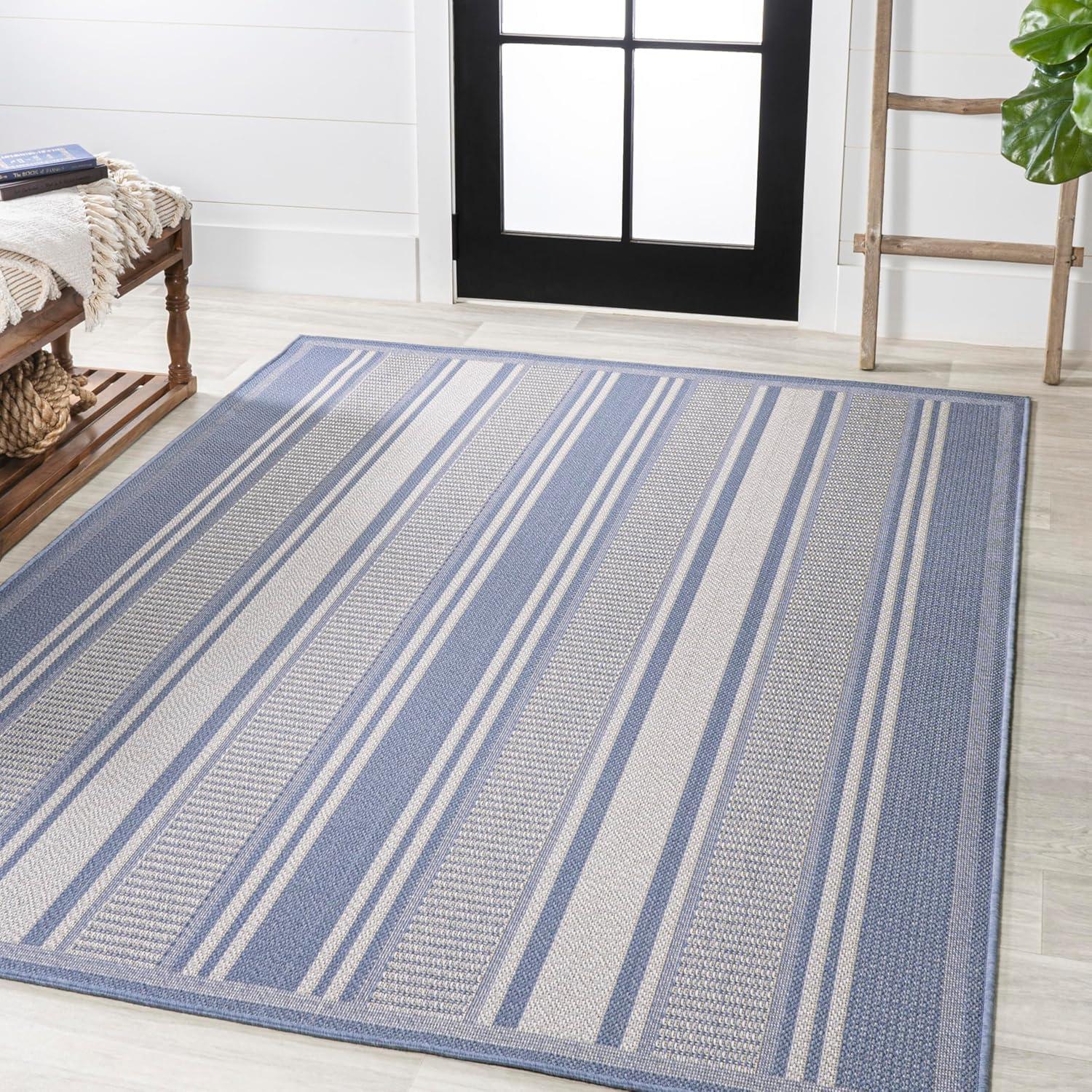 imageJONATHAN Y Double Stripe Indoor Outdoor Area Rug 8X10 OrangeCream Haynes Modern for Backyard Patio Porch EasyCleaning High Traffic PetFriendly NonShedding SMB202C8BlueLight Gray