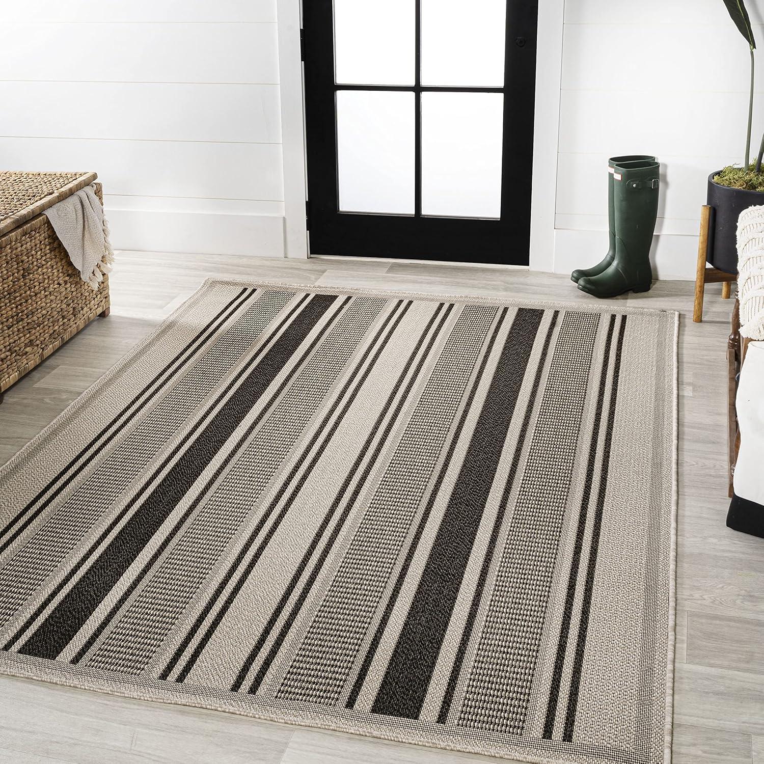 imageJONATHAN Y Double Stripe Indoor Outdoor Area Rug 8X10 OrangeCream Haynes Modern for Backyard Patio Porch EasyCleaning High Traffic PetFriendly NonShedding SMB202C8BlackBeige