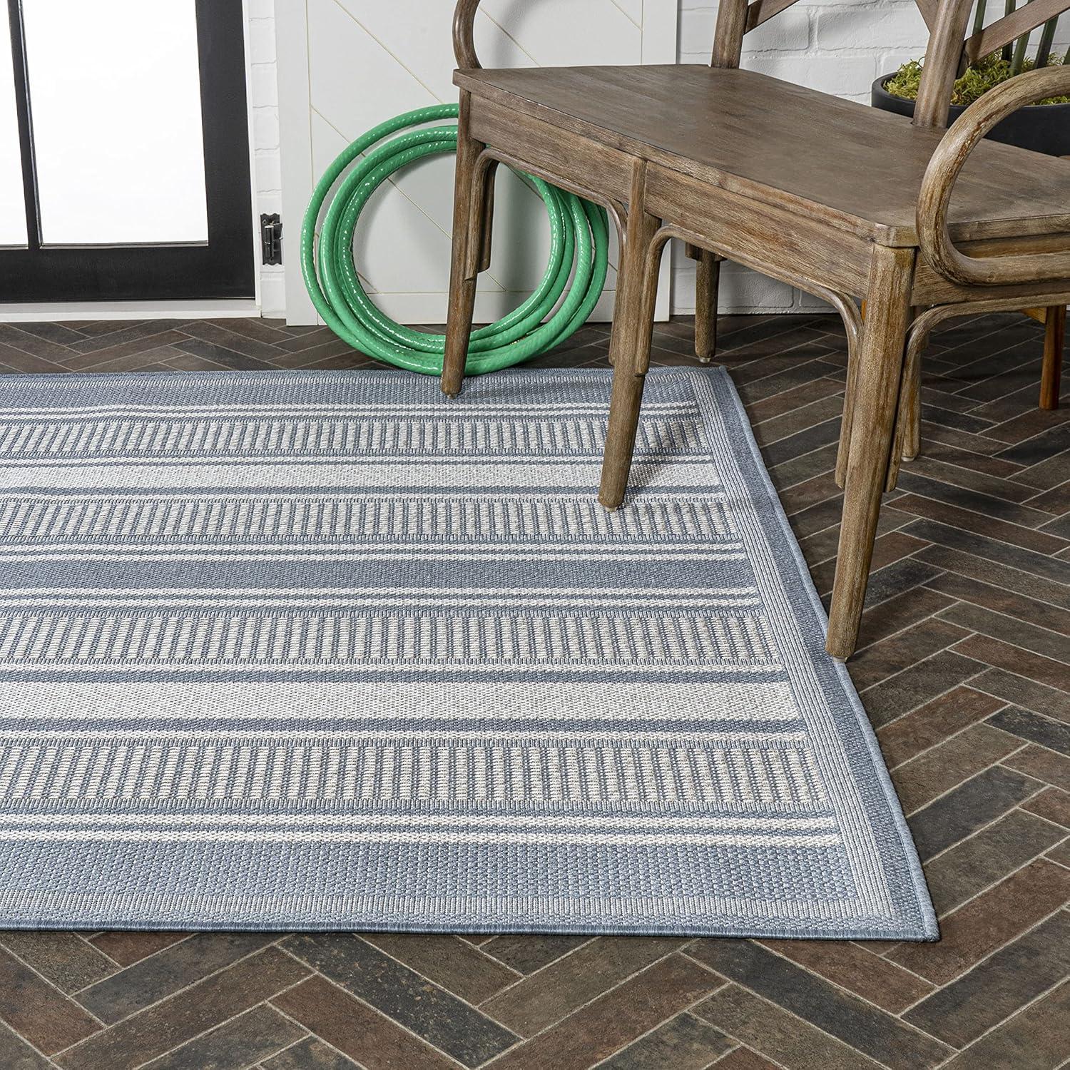 imageJONATHAN Y Double Stripe Indoor Outdoor Area Rug 8X10 OrangeCream Haynes Modern for Backyard Patio Porch EasyCleaning High Traffic PetFriendly NonShedding SMB202C8BlueLight Gray