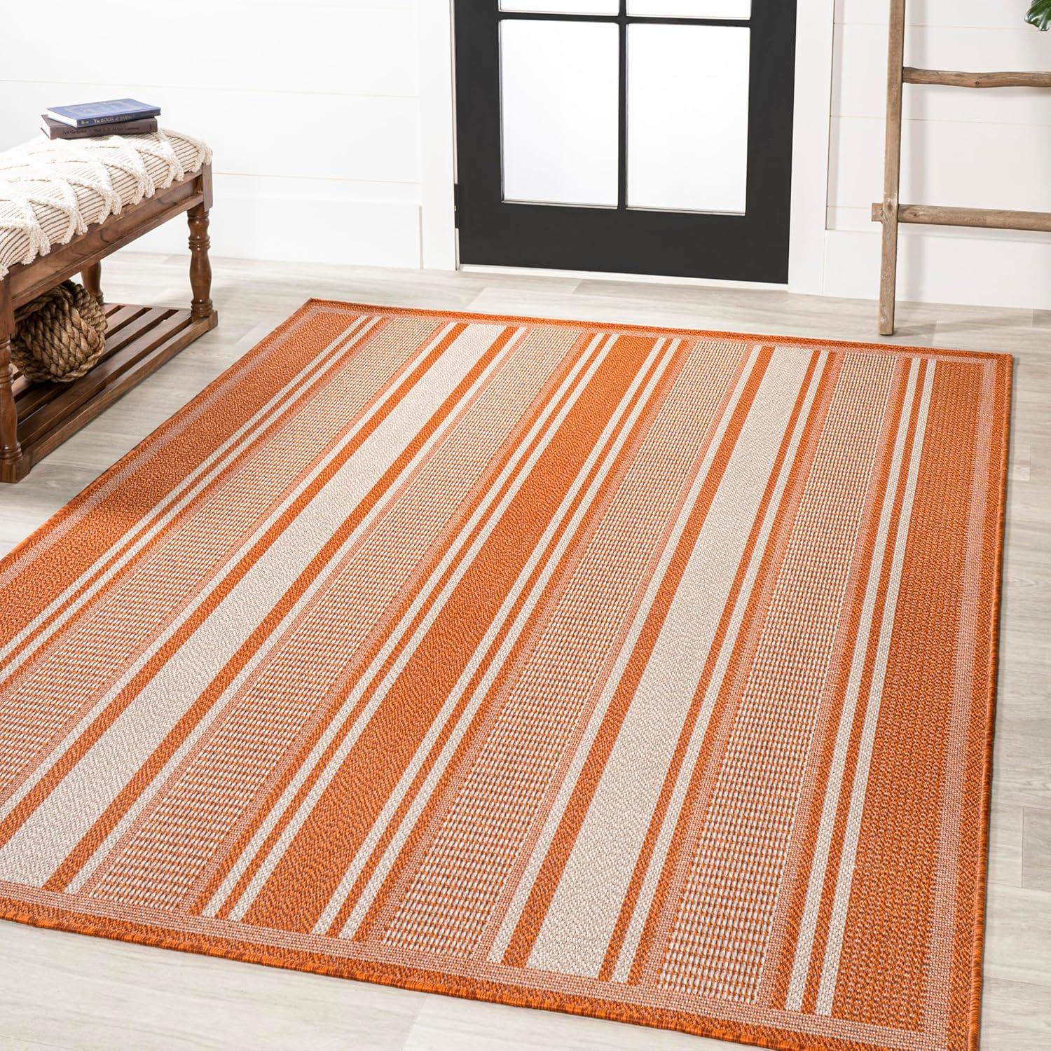 imageJONATHAN Y Double Stripe Indoor Outdoor Area Rug 8X10 OrangeCream Haynes Modern for Backyard Patio Porch EasyCleaning High Traffic PetFriendly NonShedding SMB202C8OrangeCream