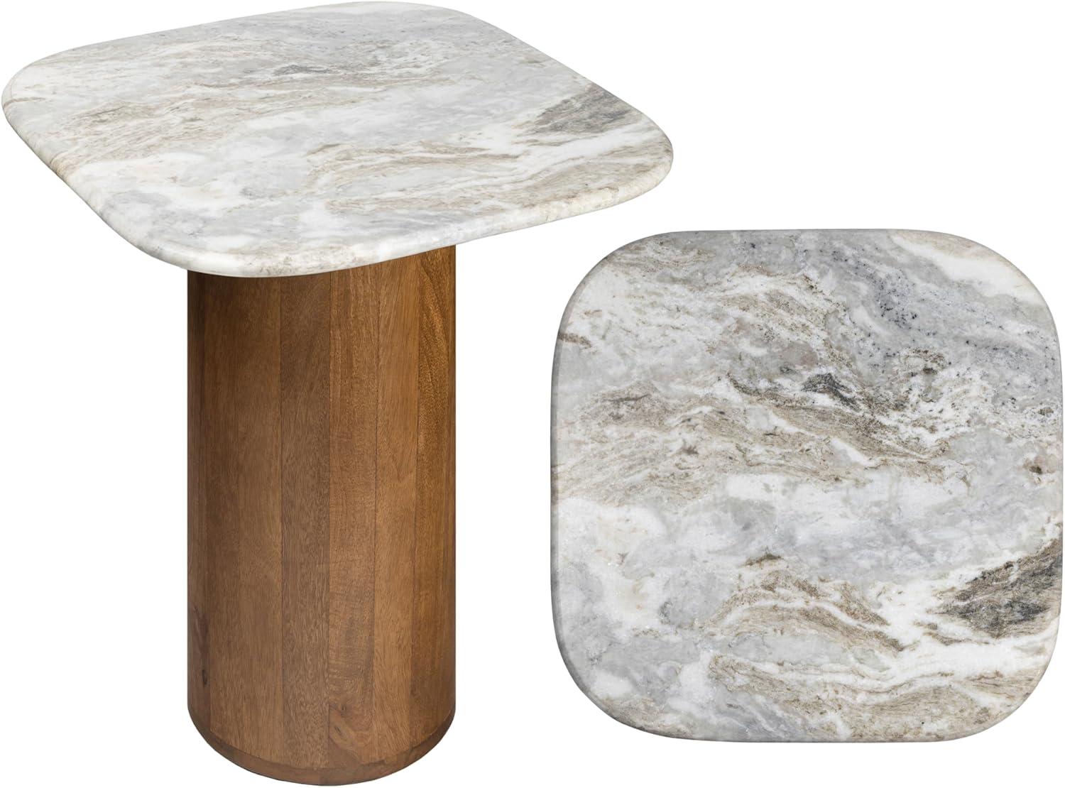 imageJONATHAN Y END5003A Kaito 18quot Rustic Minimalist Round MarbleWood Accent Table Side Table End Table for Living Room Bedroom White MarbleWalnut WoodWhite MarbleHoney Wood