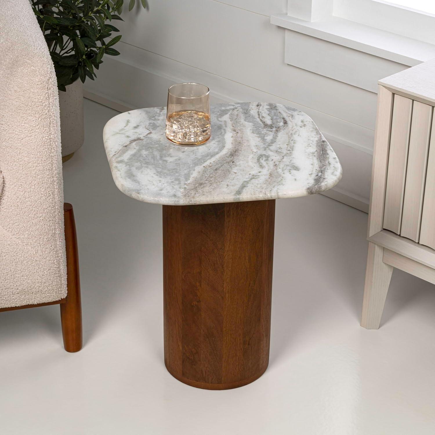 imageJONATHAN Y END5003A Kaito 18quot Rustic Minimalist Round MarbleWood Accent Table Side Table End Table for Living Room Bedroom White MarbleWalnut WoodWhite MarbleHoney Wood