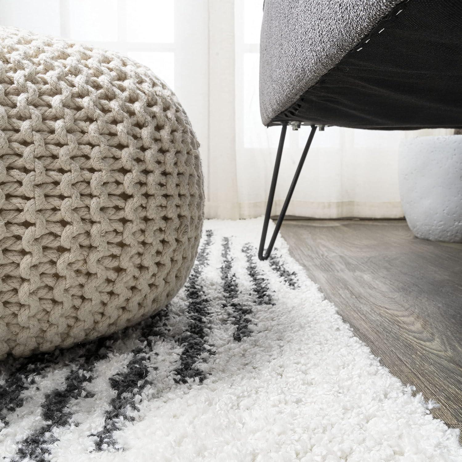 imageJONATHAN Y Elm Diamond Stripe Shag WhiteGray Indoor Area Rug 8x10 Geometric Bohemian Contemporary EasyCleaning for Living Room Bedroom Kitchen Pet Friendly NonShedding MOH408A8WhiteGray