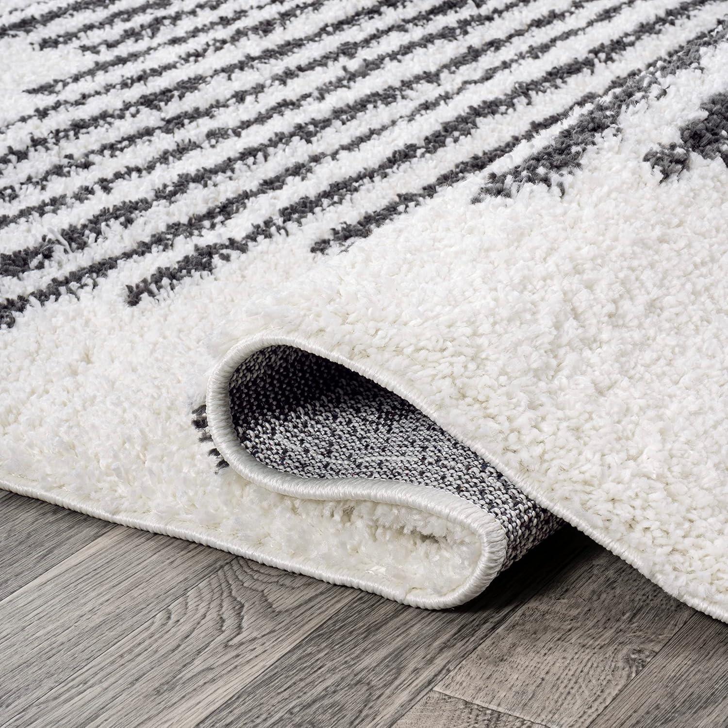 imageJONATHAN Y Elm Diamond Stripe Shag WhiteGray Indoor Area Rug 8x10 Geometric Bohemian Contemporary EasyCleaning for Living Room Bedroom Kitchen Pet Friendly NonShedding MOH408A8WhiteGray