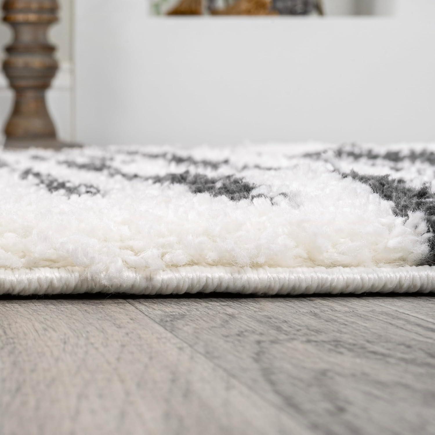 imageJONATHAN Y Elm Diamond Stripe Shag WhiteGray Indoor Area Rug 8x10 Geometric Bohemian Contemporary EasyCleaning for Living Room Bedroom Kitchen Pet Friendly NonShedding MOH408A8WhiteGray