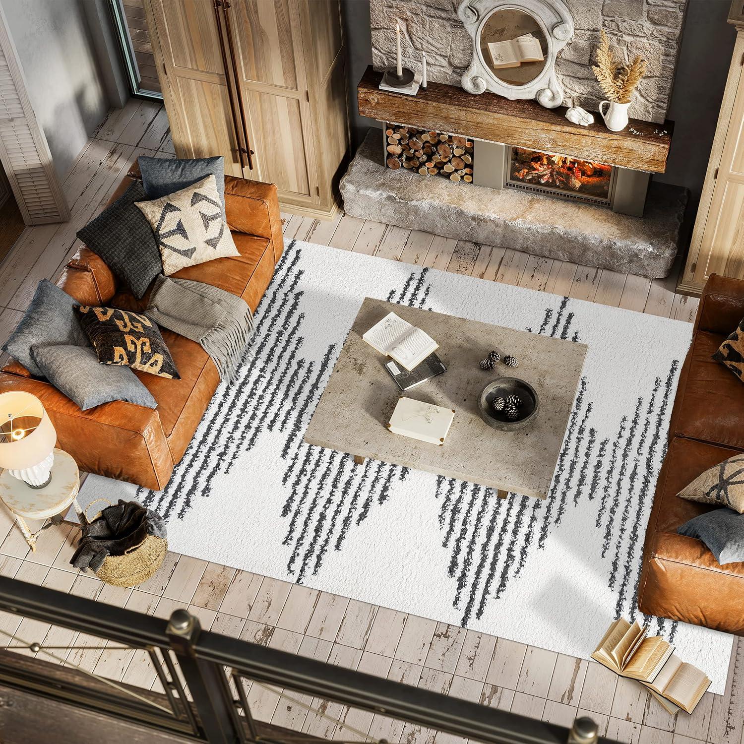 imageJONATHAN Y Elm Diamond Stripe Shag WhiteGray Indoor Area Rug 8x10 Geometric Bohemian Contemporary EasyCleaning for Living Room Bedroom Kitchen Pet Friendly NonShedding MOH408A8WhiteGray