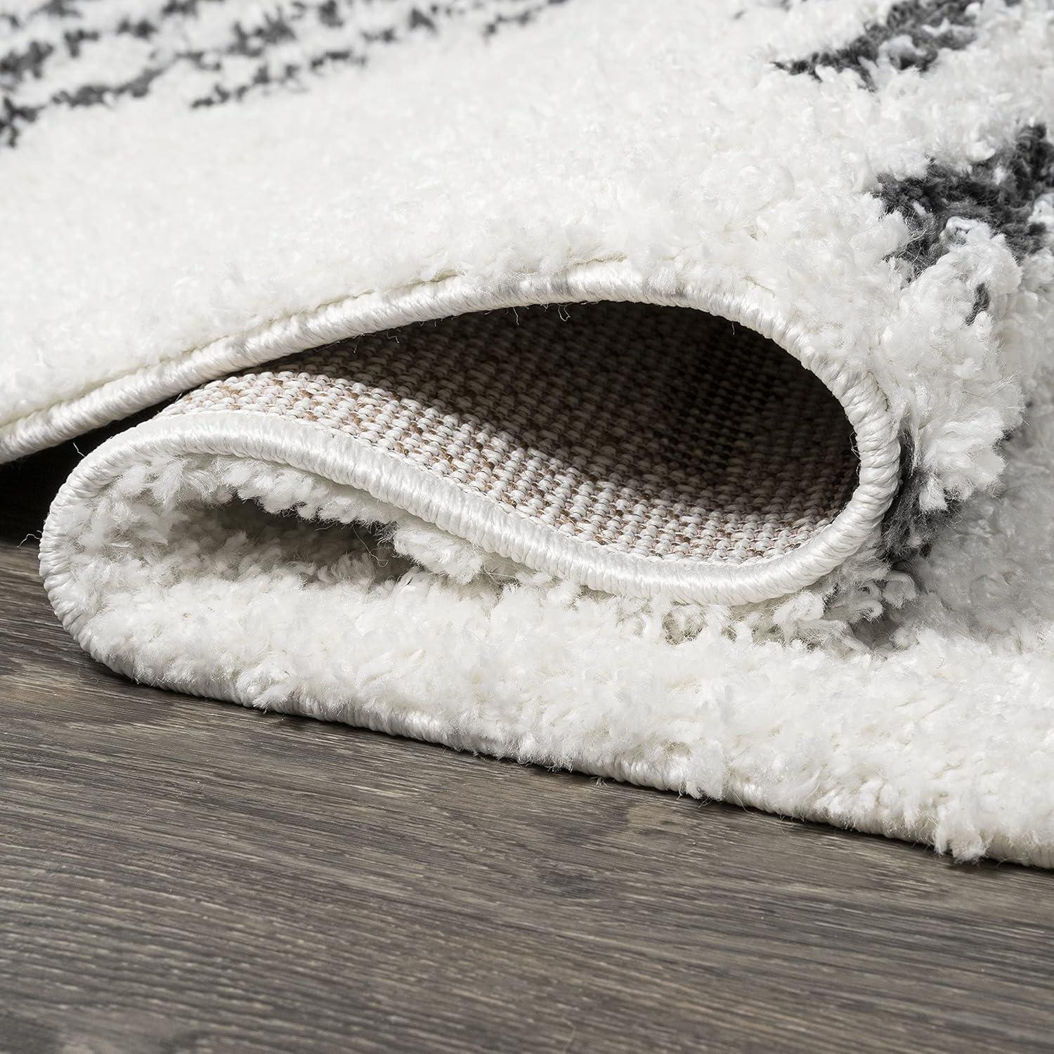 imageJONATHAN Y Elm Diamond Stripe Shag WhiteGray Indoor Area Rug 8x10 Geometric Bohemian Contemporary EasyCleaning for Living Room Bedroom Kitchen Pet Friendly NonShedding MOH408A8WhiteGray