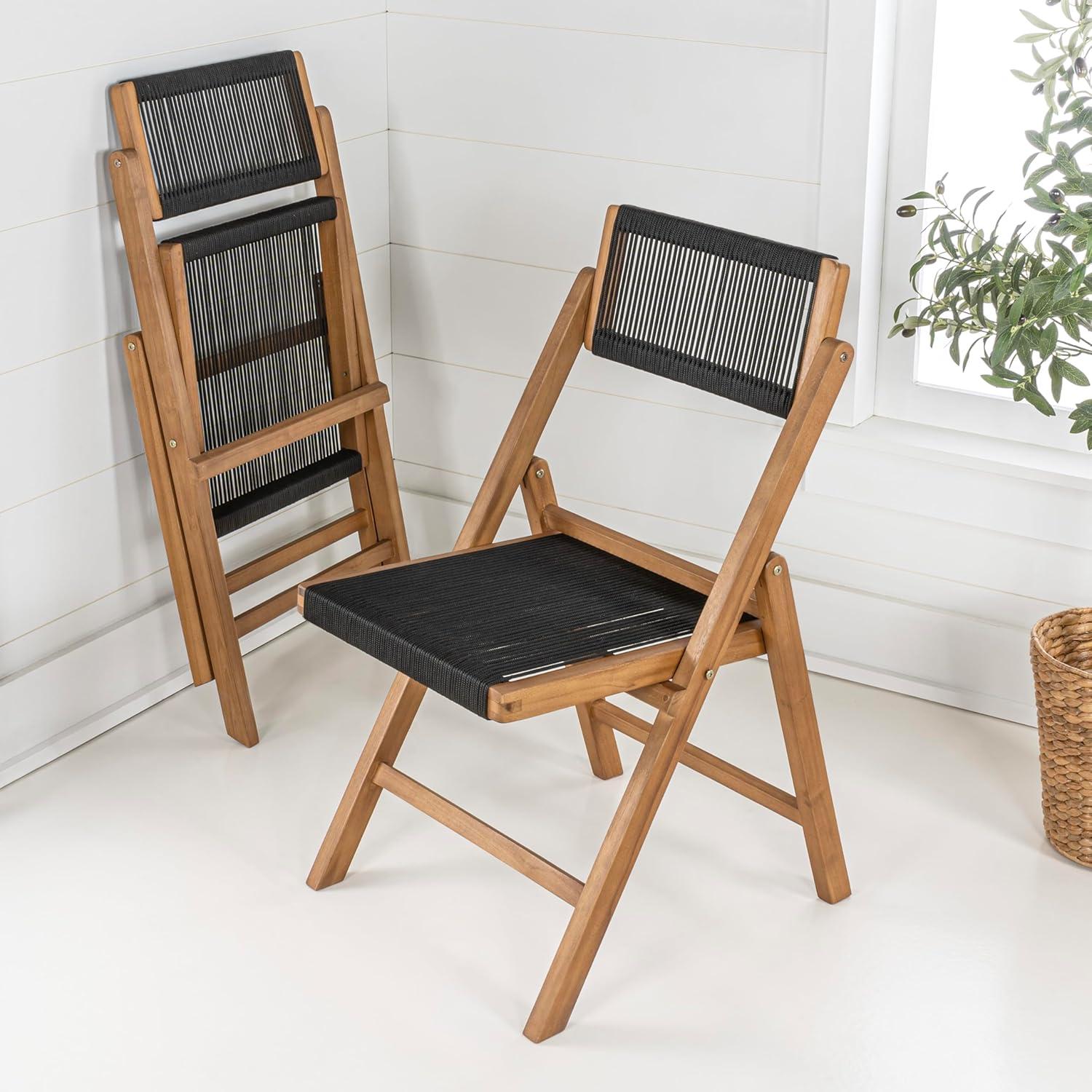 imageJONATHAN Y FLD1001ASET2 Olivier Coastal Modern Wood Roped Folding Chair with Adjustable Back Transitional Bohemian Classic Scandinavian Minimalist Contemporary BlackNatural Set of 2