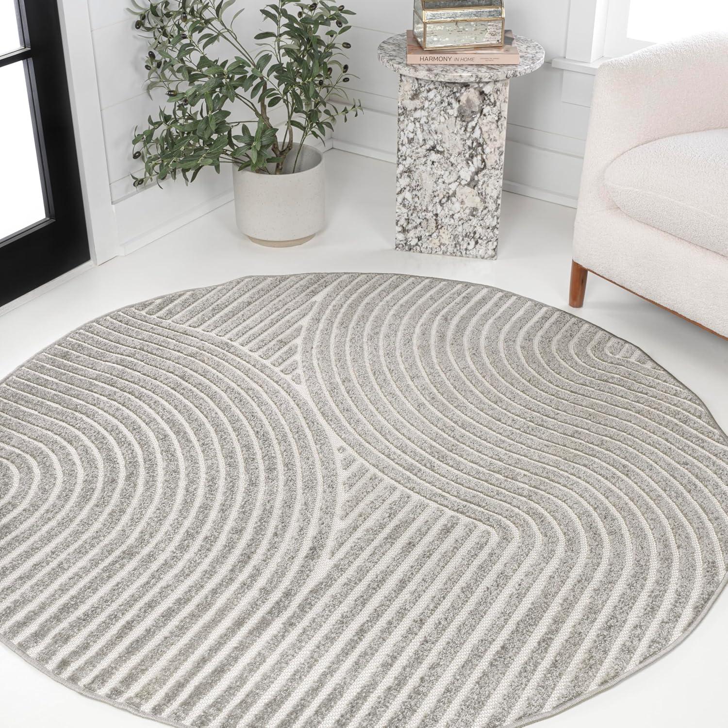 imageJONATHAN Y Hallie HighLow Curve IvoryCream IndoorOutdoor Area Rug 8x10 Minimalist Pet Friendly NonShedding Stain Resistant HoseWashable for Backyard Patio Porch SCN100B8GrayIvory